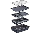 MasterClass Smart Space Stacking PTFE, PFOA and BPA Free Non-Stick Bakeware Set, 7 Piece Baking Trays, Gift Boxed, Grey