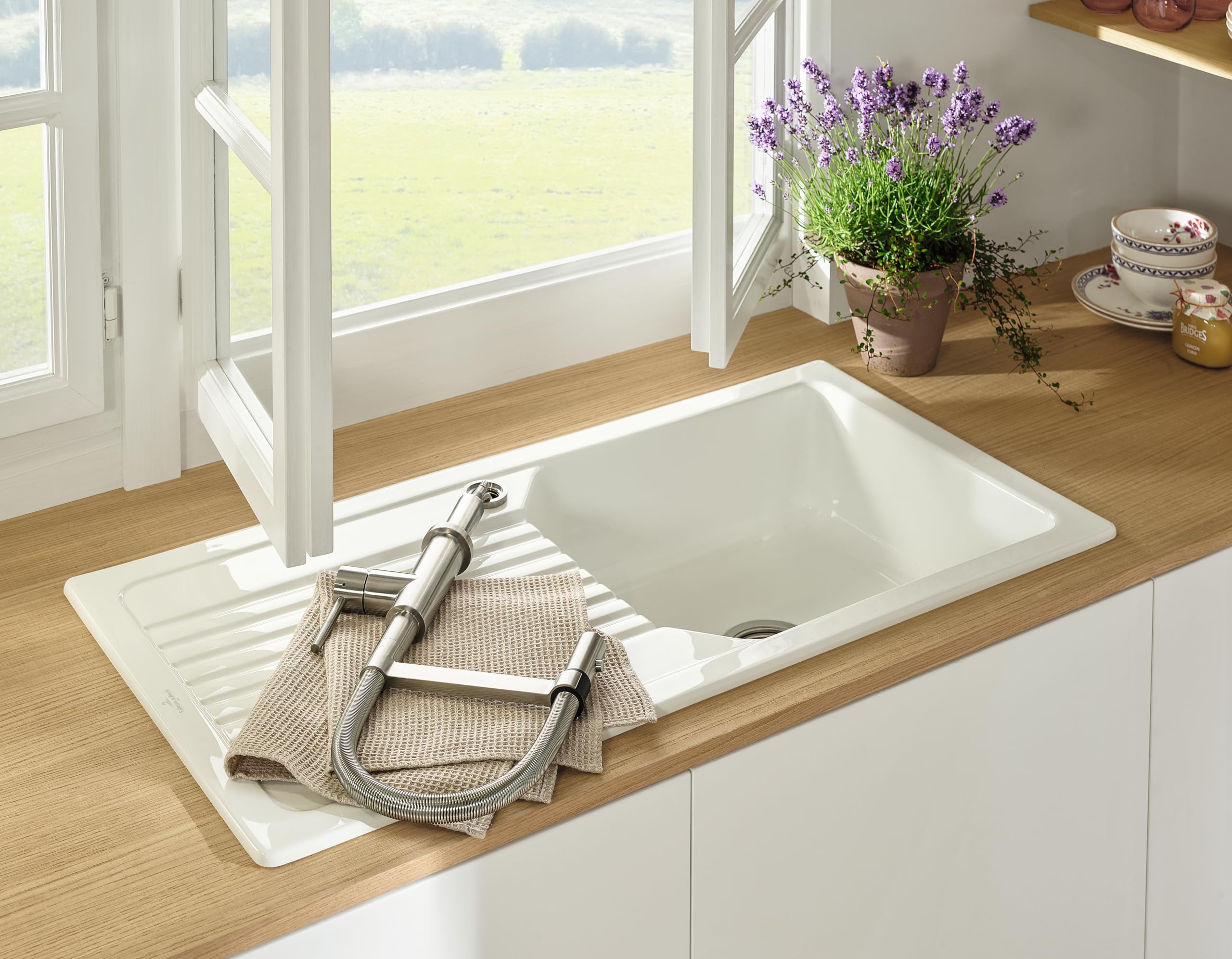 Villeroy & Boch Steel Expert Compact Window armatura kuchenna, wysokociśnieniowa, kran kuchenny z montażem przed oknem, oszczędność wody, wysokość wylewki 147 mm, masywna stal nierdzewna