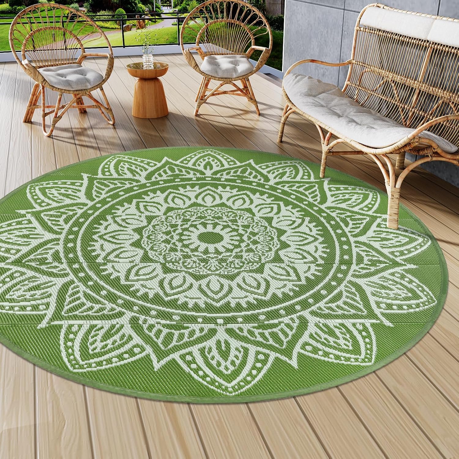Famibay Outdoor Rug Round 300CM Garden Rugs Outdoor Waterproof Plastic Straw Garden Mat Carpet UV Resistant Reversible Outside Patio Rugs for Balcony Deck Backyard Porch Beach BBQ โ image 1