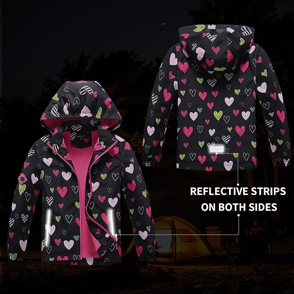 Veste coupe-vent à capuche pour garçons et filles, manteau de pluie doublé en polaire, manteaux de pluie pour enfants, 4-13 ans - 3