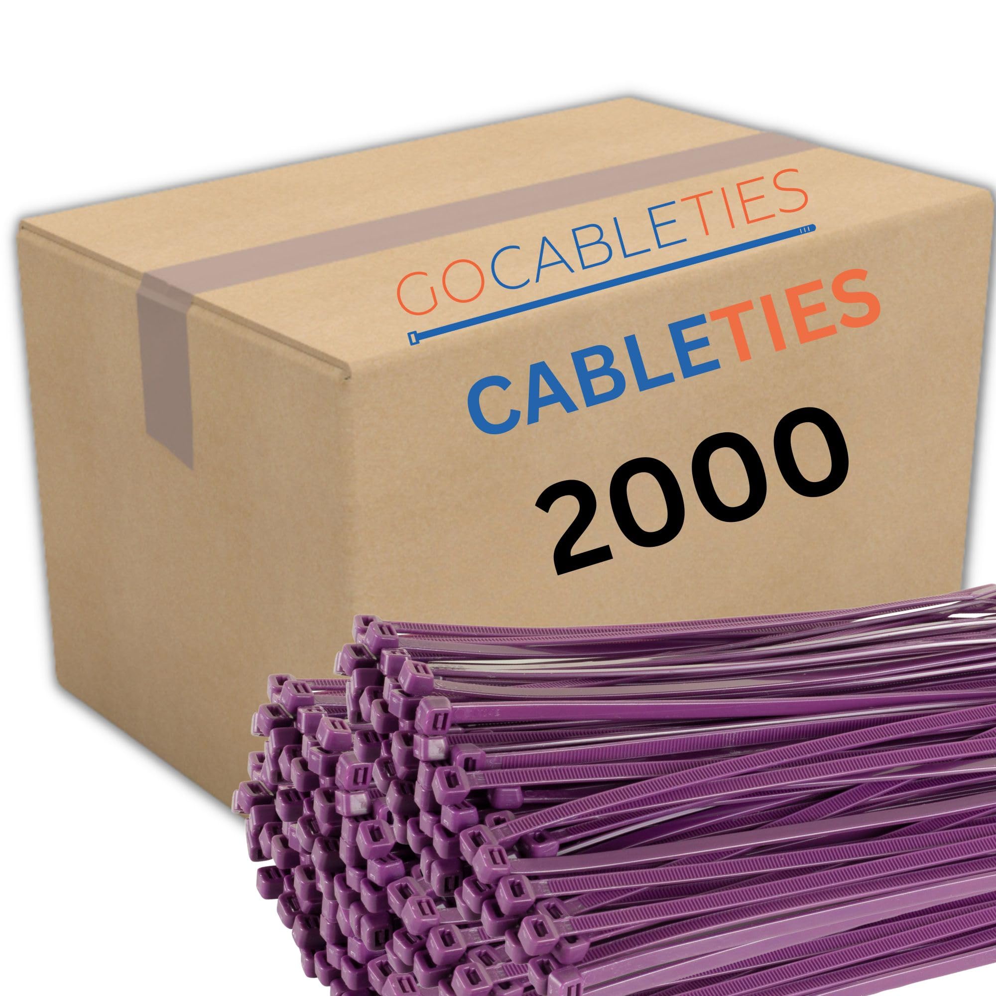 Gocableties Purple Cable Ties, 200mm x 4.8mm, Bulk Pack of 2000, 8” Premium Nylon Zip Ties, Multi-Purpose Plastic Tie Wraps, Secure Self-Locking Mechanism, for Home, Garden, Office and DIY