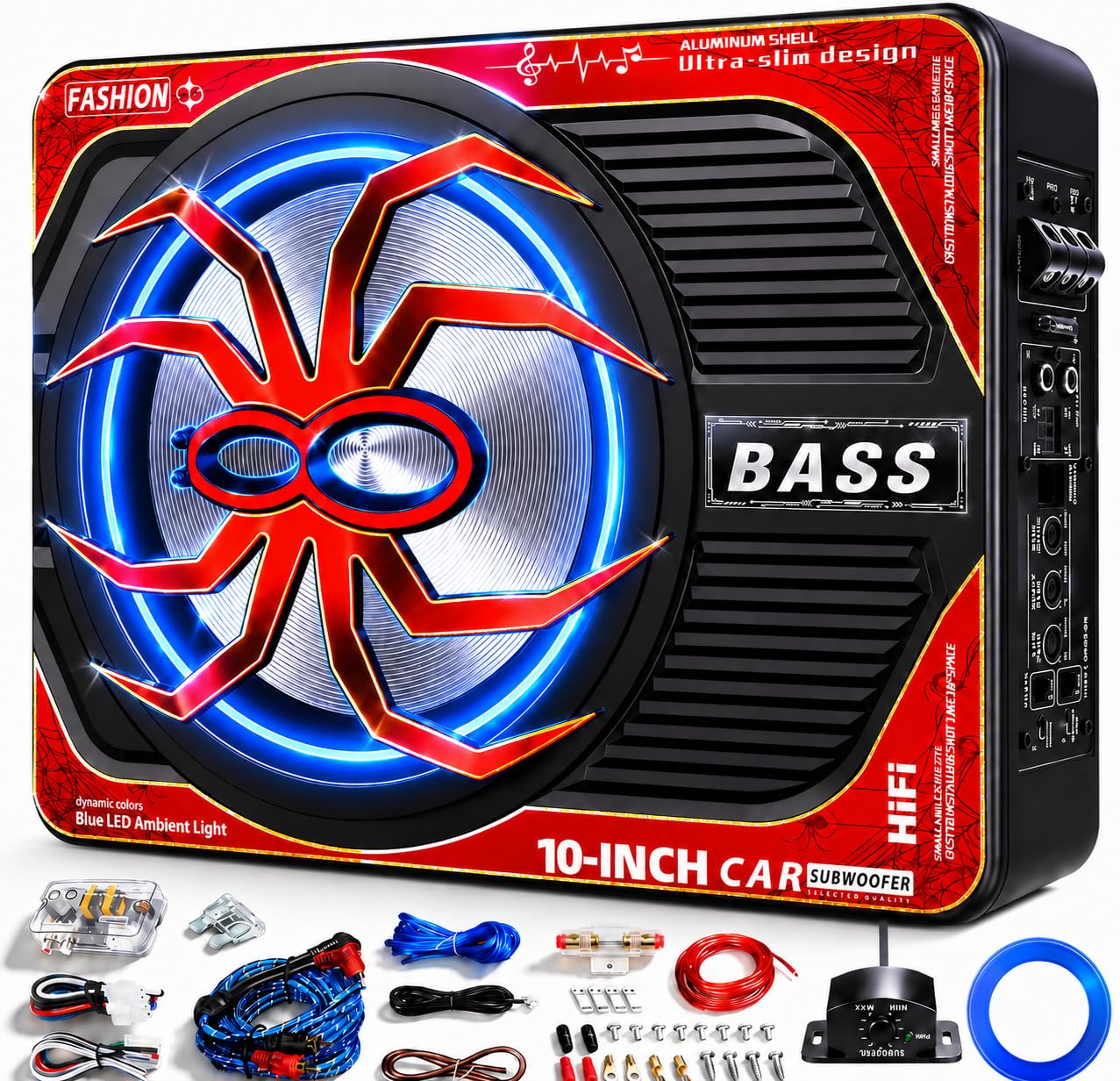 2000W Underseat Subwoofer and Amp Package, 10 Inch Car Subwoofer