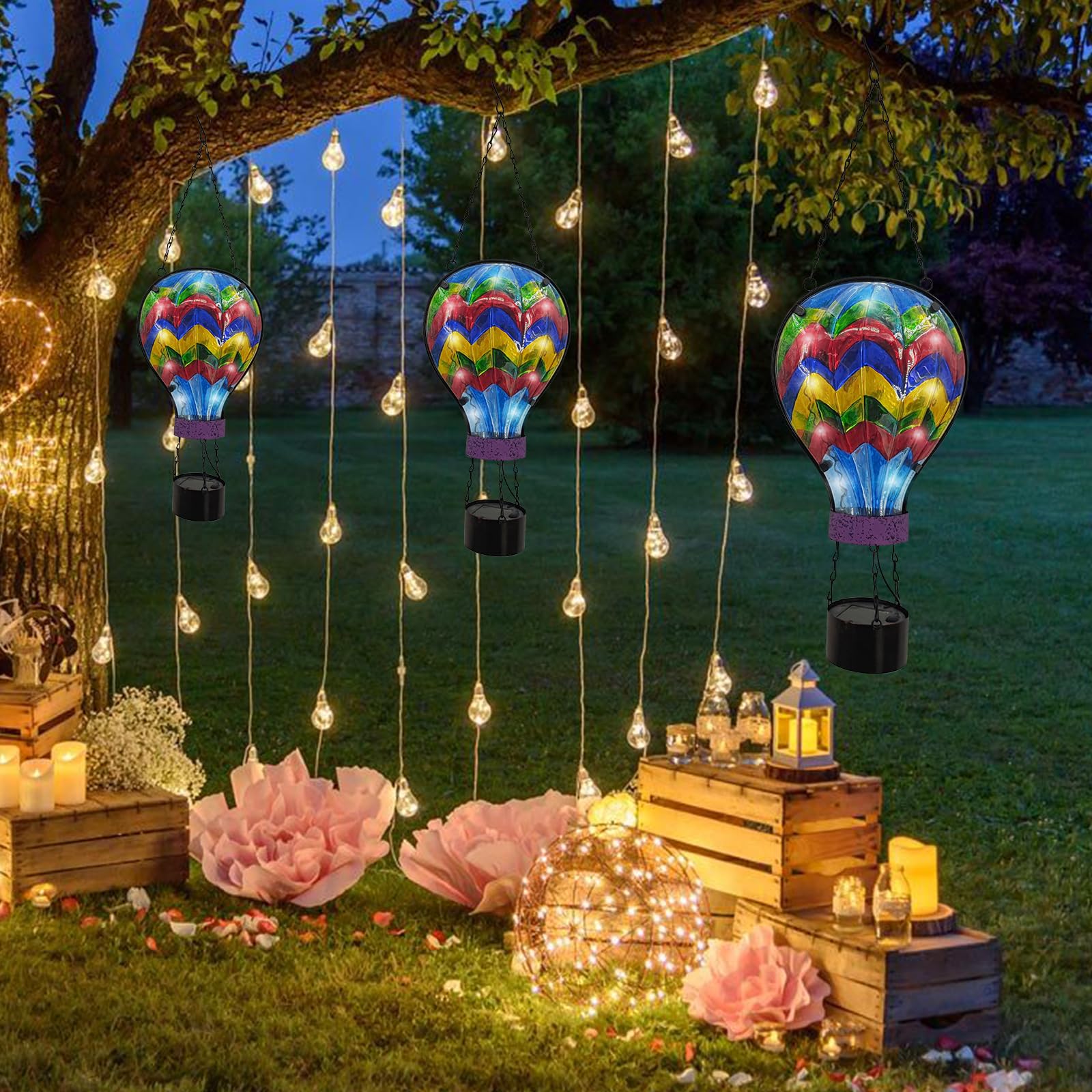 Starsoul Sunflowers Hot Air Balloon Solar Lantern Metal & Glass Solar Hot Air Balloon Hanging - View #2
