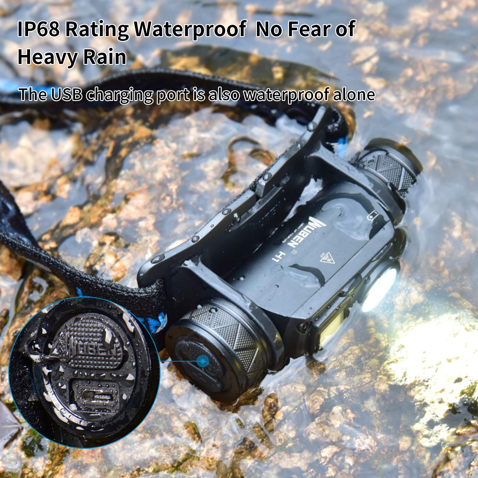 éclairage Camping 1200 Lumens Lampe Frontale WUBEN H1 1200 Lumens Rechargeable - 10 Modes LED - Étanche IP68 - Pour Camping/Randonnée Frontale Camping étanche