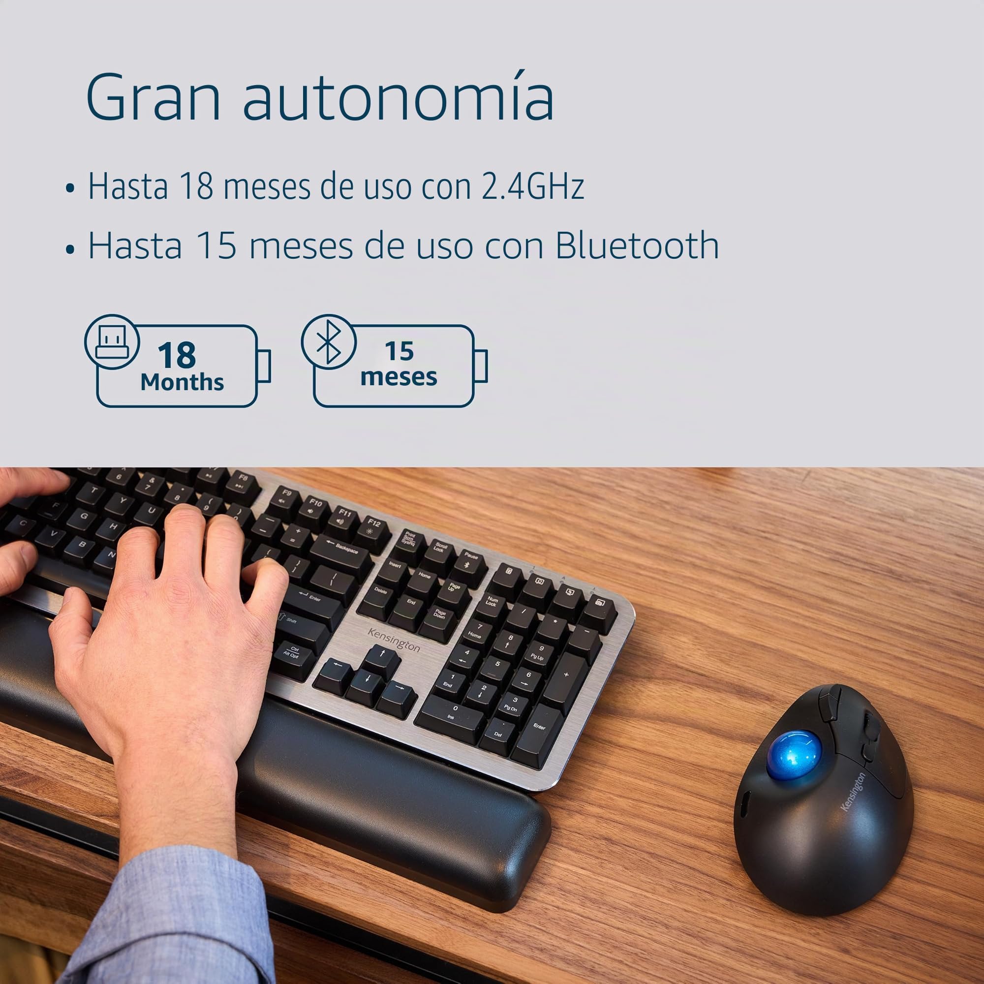 Kensington Pro Ratón Inalámbrico Fit Ergo TB450 Bluetooth 2.4GHz, Ergonomía de Batería hasta 18 Meses, Ratón Ergonómico con Trackball de 34mm, Fabricado con un 50% de Plástico Reciclado (K72194WW)