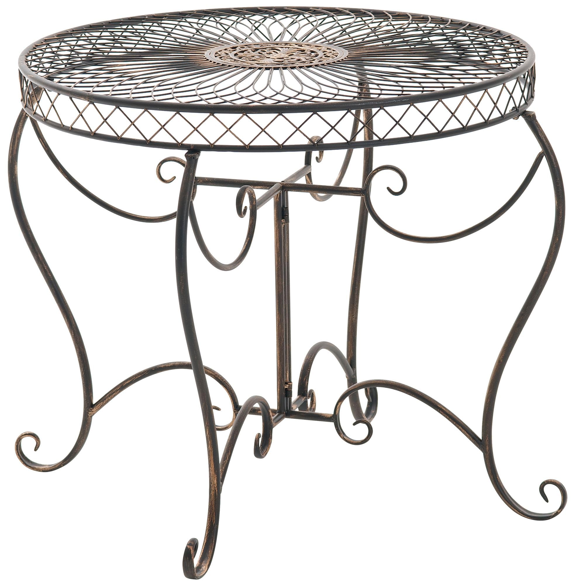 CLP Mesa de Jardin Redonda Estilo modernista Sheela, Mesa de Hierro con Recubrimiento en Polvo, Resistente a la Intemperie para Balcon, Color:Bronce