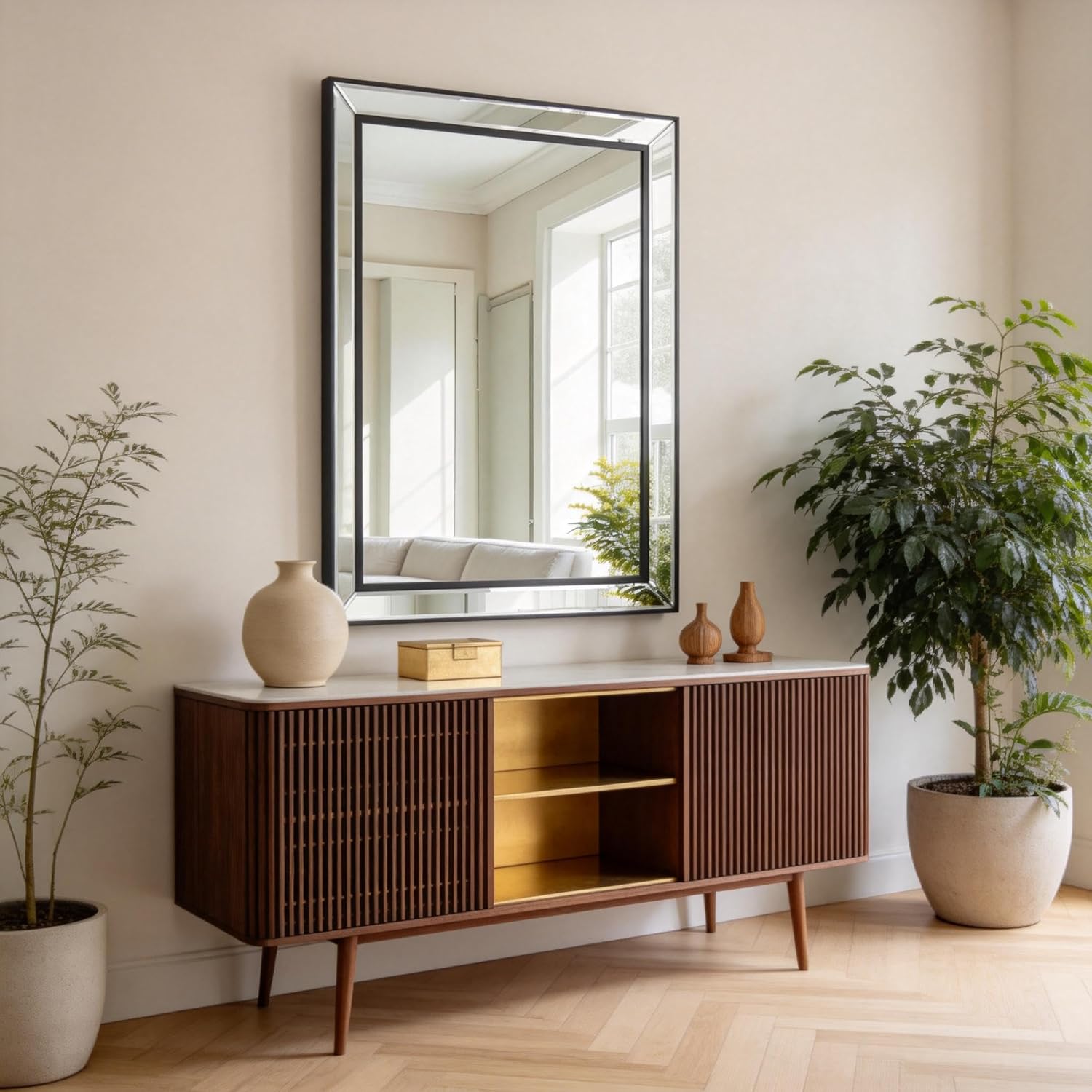 30X22 Inch Black Bathroom Mirror with Double Layer Beveled Edge, Framed Rectangular Vanity Wall Bathroom Mirrors for Over Sink, Bedroom, Living Room, and Hotel, Anti-Corrosion & Easy to Install