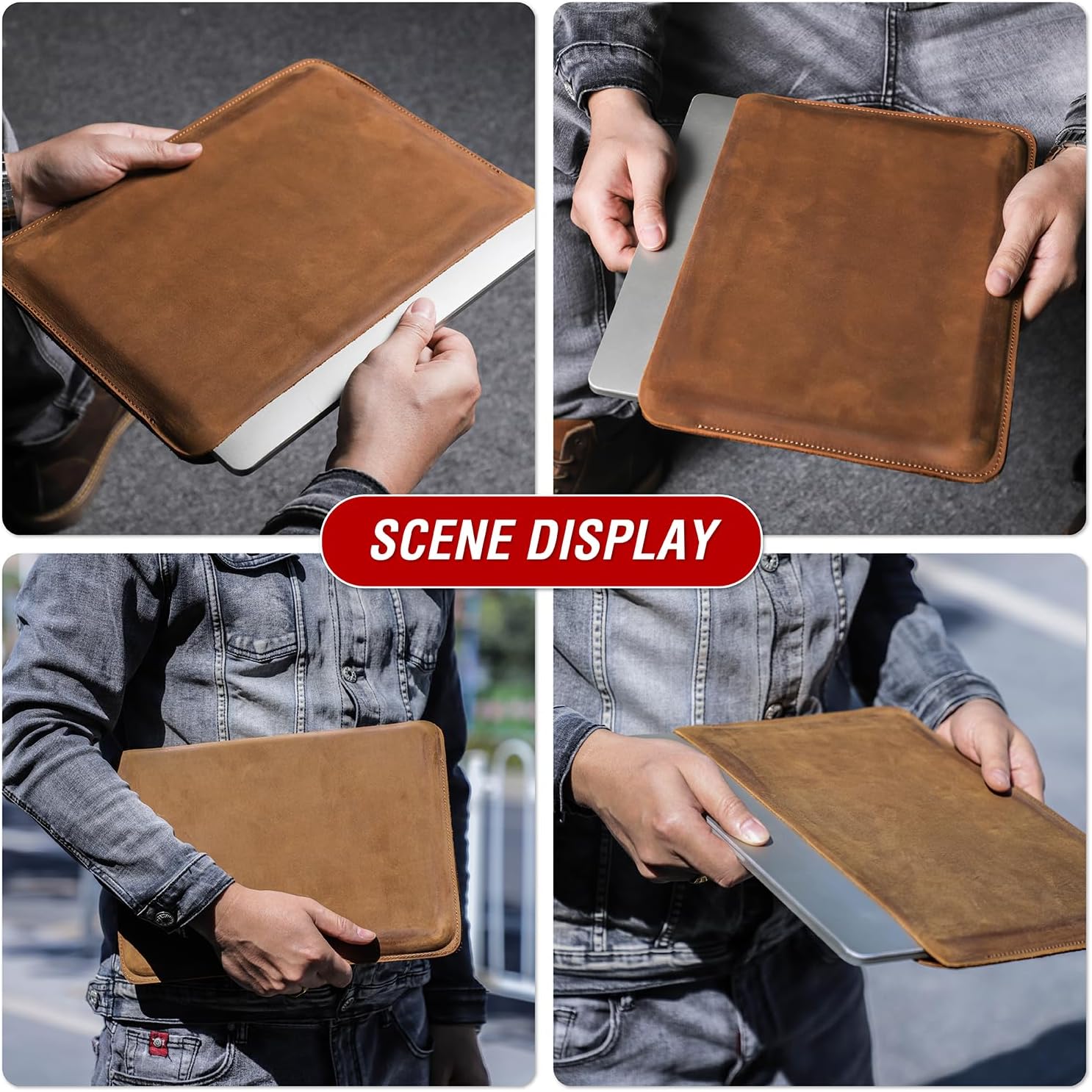 Top Grain Leather Text Custom Sleeve Slim Protector Case for Laptop/Tablet, Solid Vintage Design, Fully Handmade & Text Customizable, Compatible with MacBook Pro/Air & iPad Pro/Air
