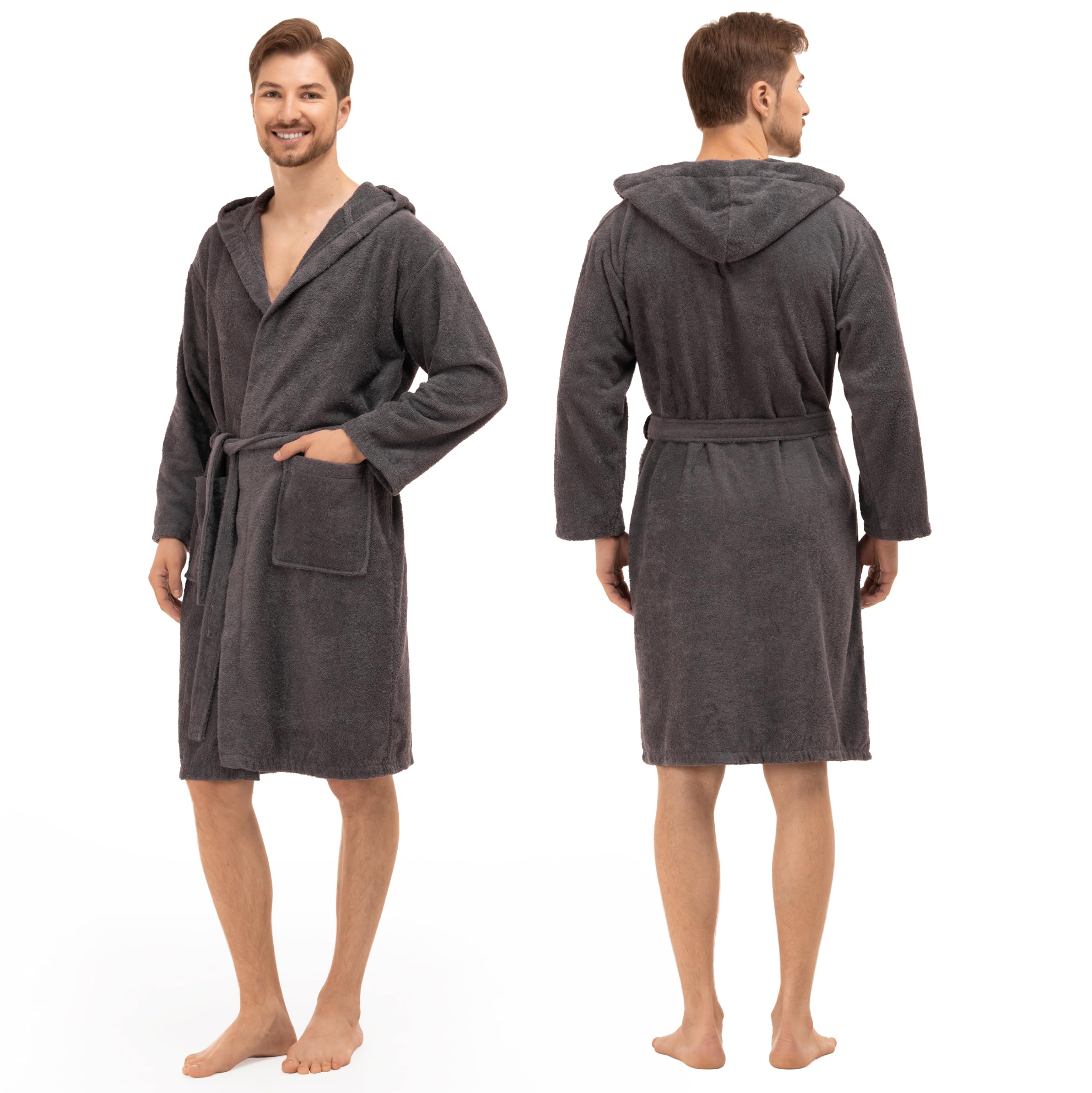 Twinzen Accappatoio per Uomo con Cappuccio in Spugna, 2 Tasche, Cintura Cotone Senza Prodotto Chimico, Oeko Tex - Vestaglia per Uscire dalla Doccia, Assorbente e Confortevole