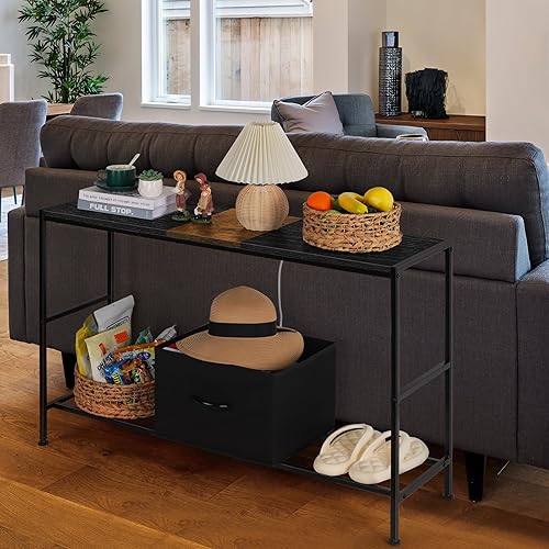Miniatura 7 de Mesa de entrada de 41 pulgadas, mesa de consola industrial estrecha para sofá detrás del sofá, mesa de pasillo con almacenamiento larga para sala de