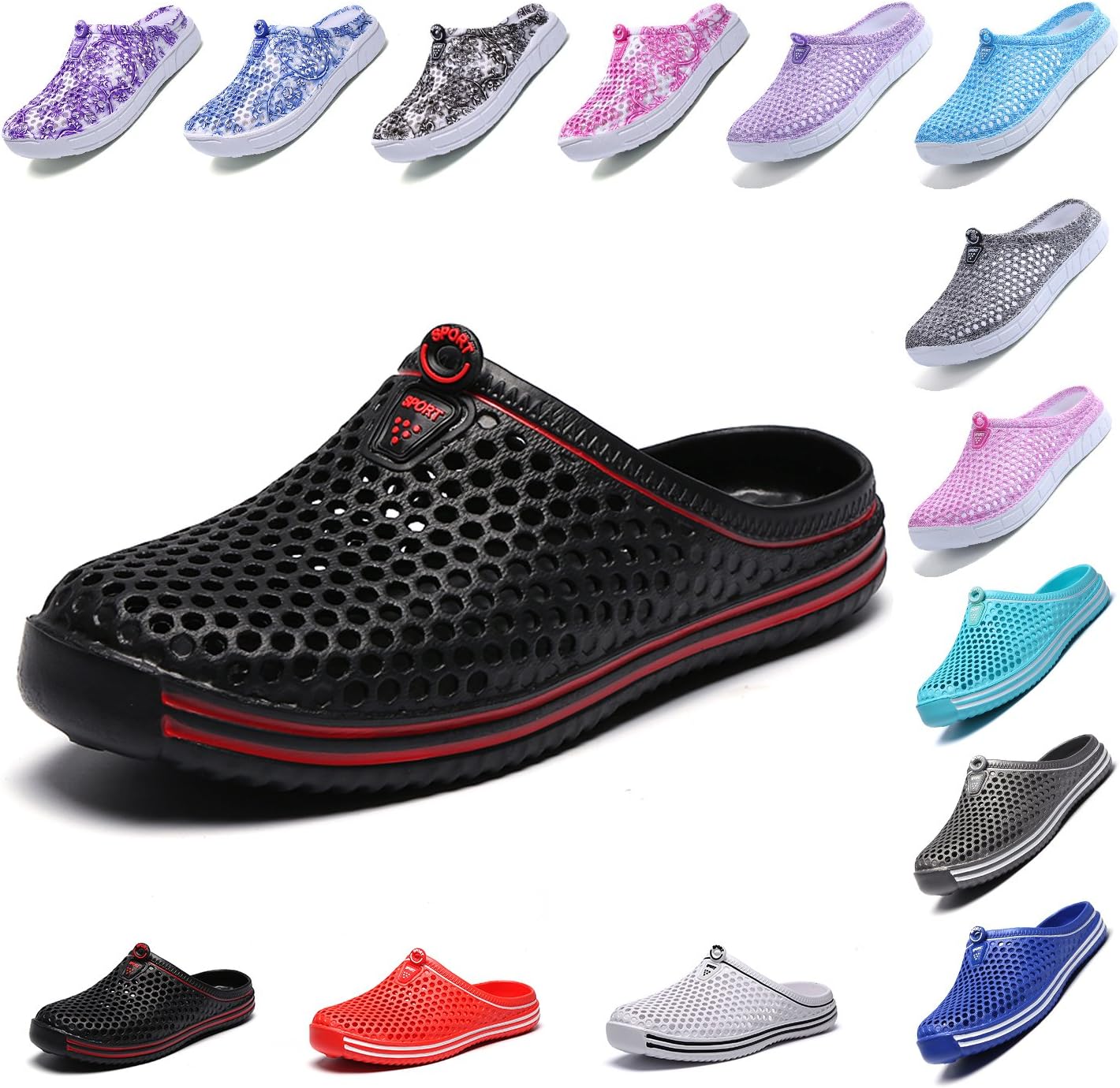 Garden Clog Shoes Beach Footwear Water bash Womens Summer Slippers Mesh Sandals Walking Slippers Quick Drying Outdoor Water Mens Womens Shoes 407Black-37