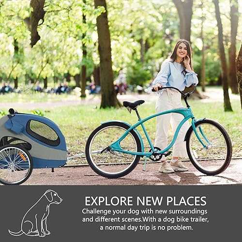 Sepnine Remolque de bicicleta para perros, carrito de perro para bicicleta, adecuado para mascotas pequeñas y medianas, hasta 88 libras, color azul