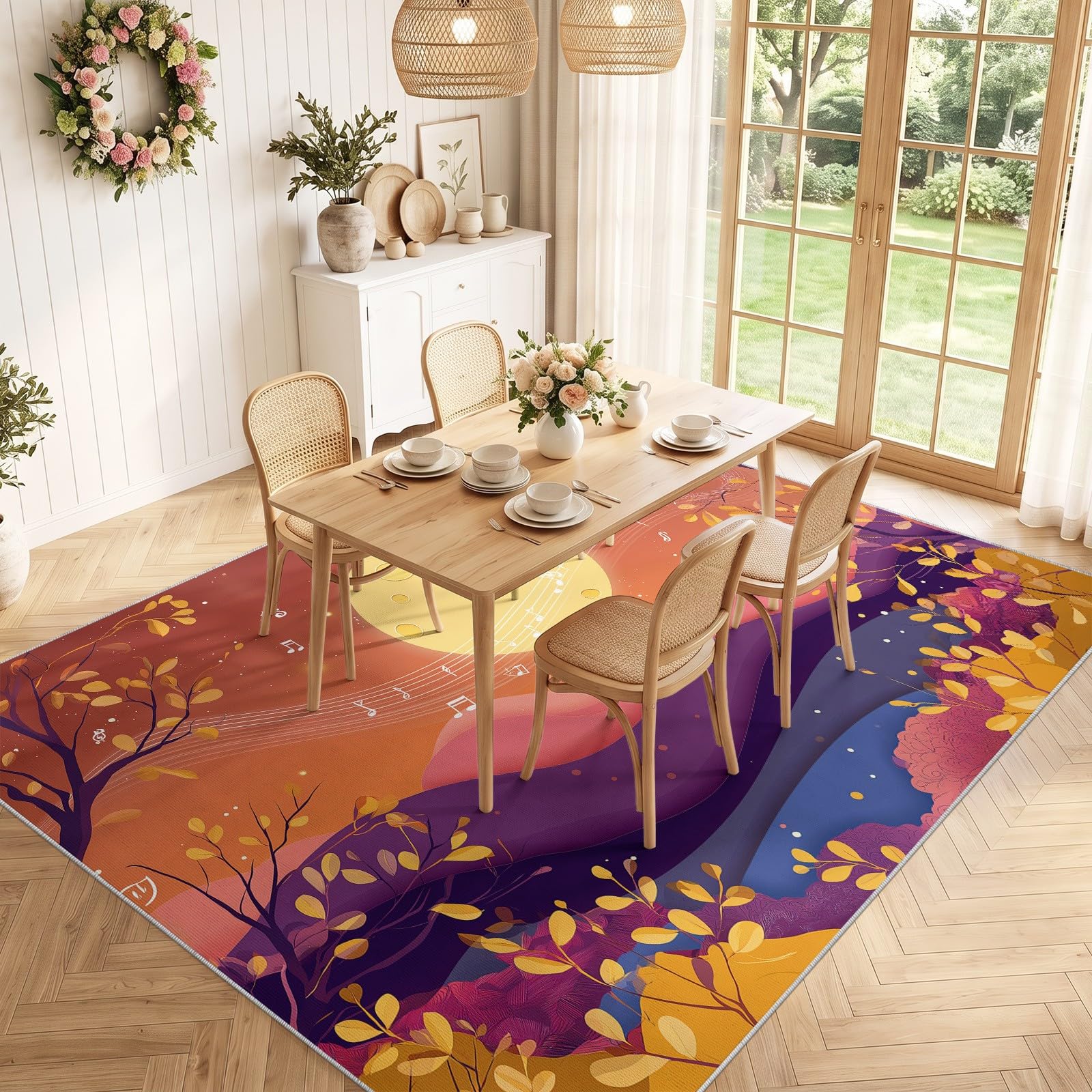 Vagues Soleil Couchant Tapis Poil Ras Lavable 160x230 cm pour Salon Chambre