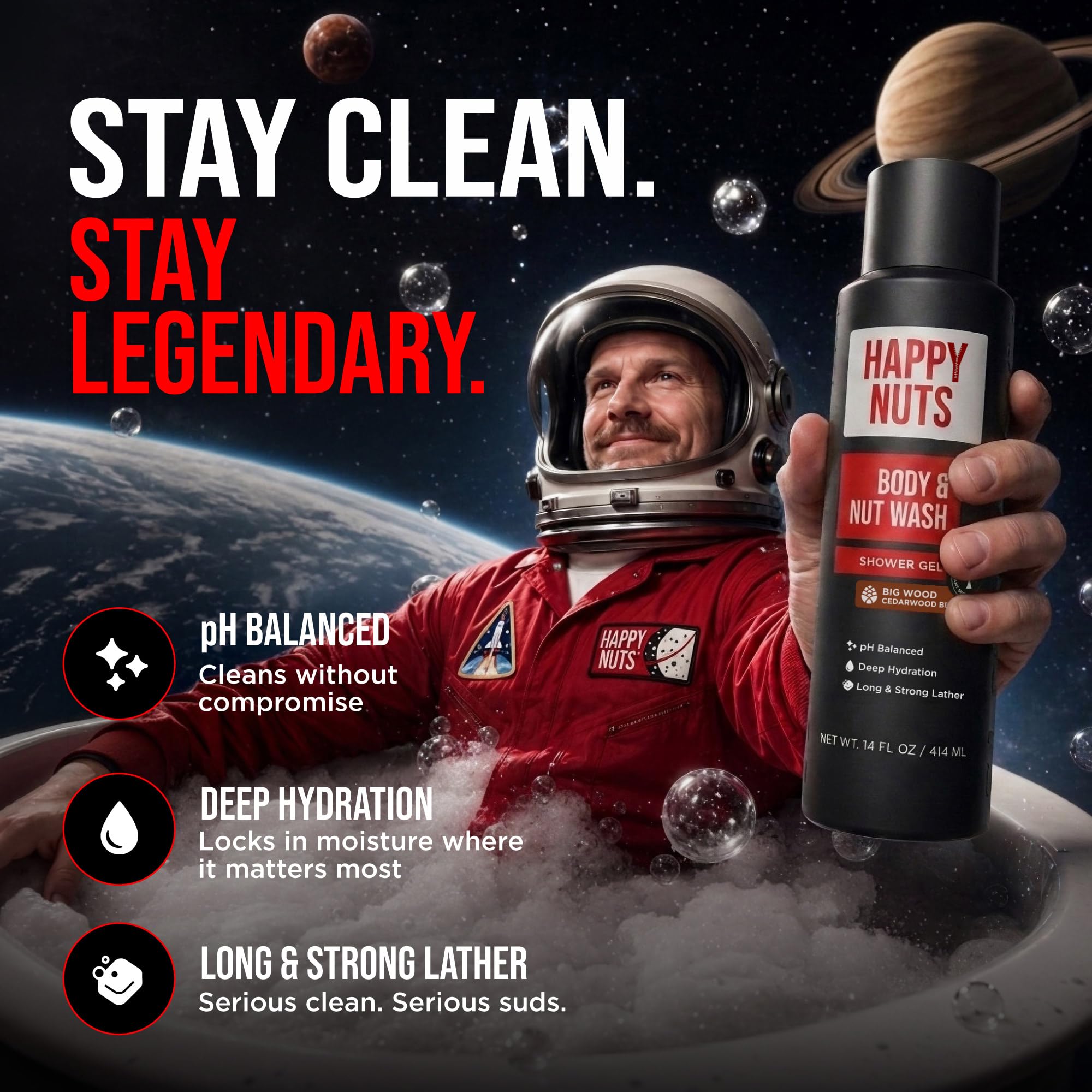 HAPPY NUTS Nut and Body Wash for Men – Sandalwood – Natural Men's Shower Gel – Body Wash