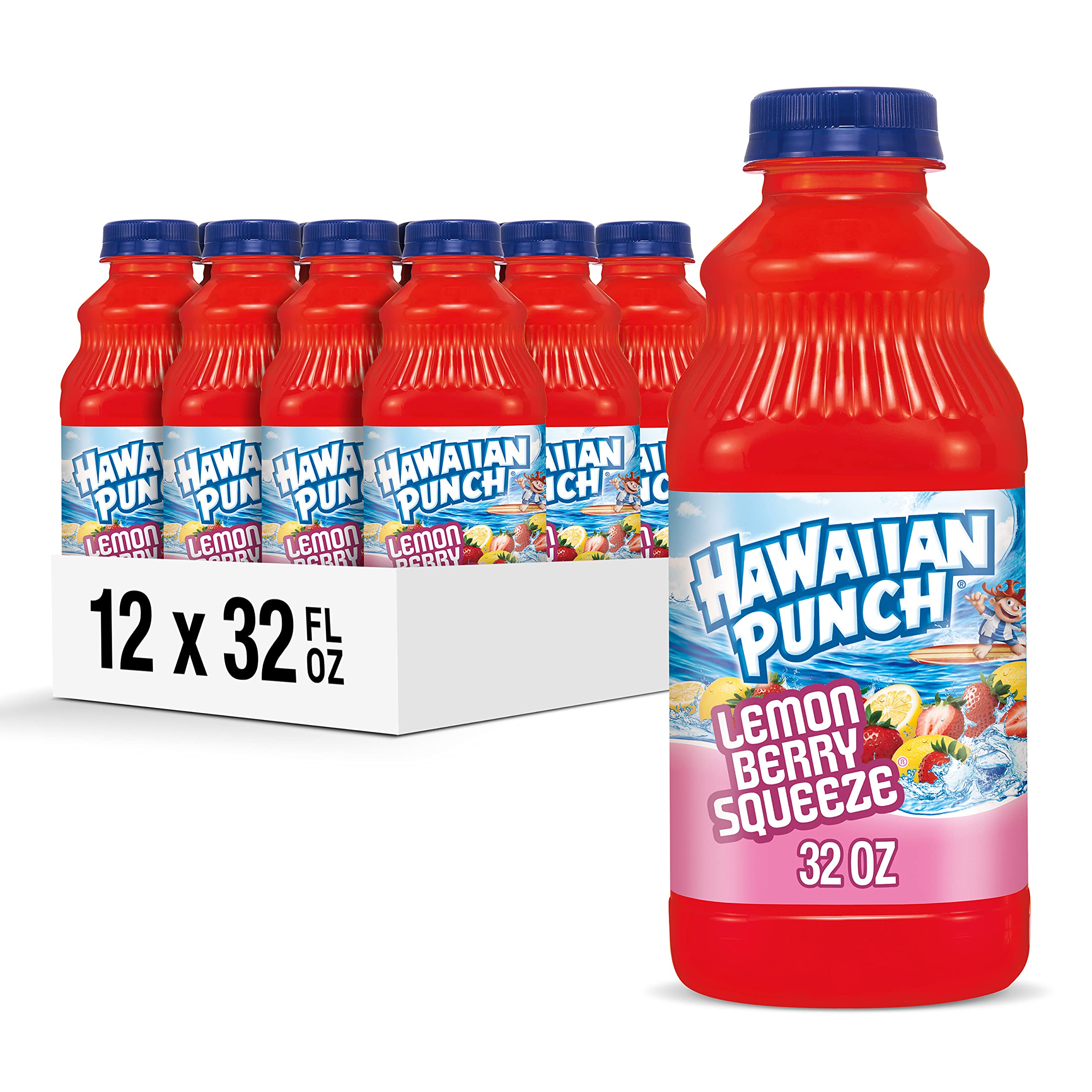 HAWAIIAN PUNCHLemon Berry Squeeze Fruit Juice Drink, 32 Fl Oz Bottle (Pack Of 12), Caffeine-free, Carbonation-free, Gluten-free, Excellent Source Of Vitamin C, Less Than 100 Calories