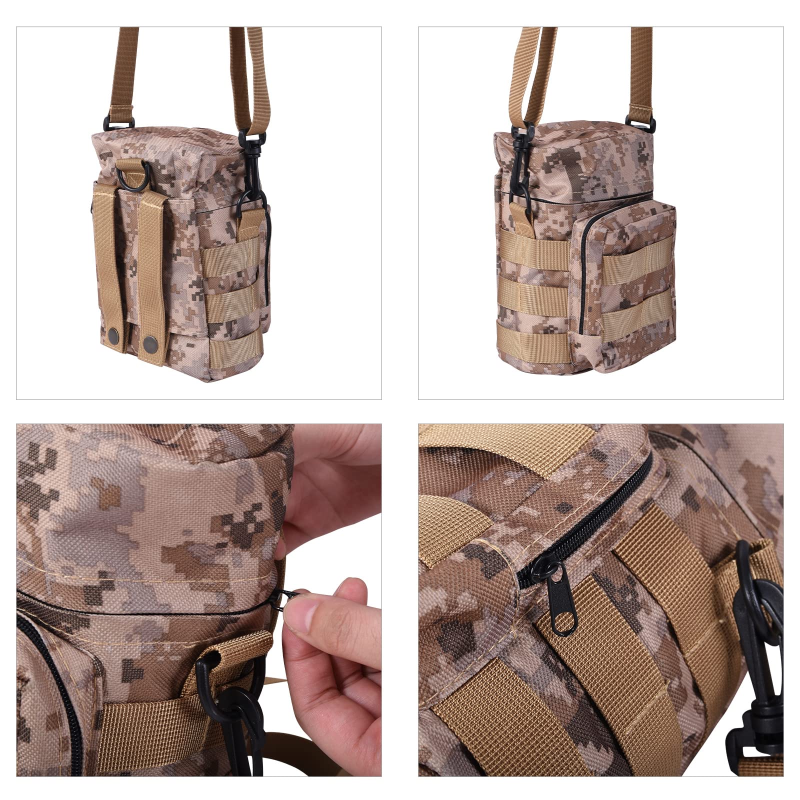 iBasingo Titan Feldflasche Set Leichtestes Militär Kochgeschirr 1100ml Trinkflasche 750ml & 400ml Topf mit Deckel, Aufgehängtes Stahlseil & Tarnbeutel Kochgeschirr für Outdoor Camping Wandern Ti2049C
