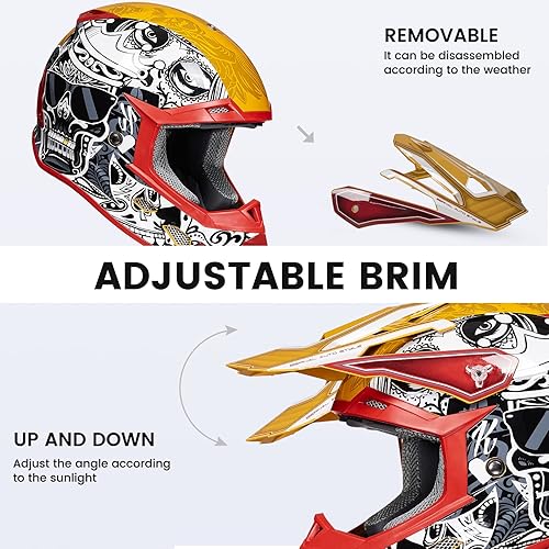 Miniatura 10 de ILM Cascos de motocross para niños y jóvenes, cuatrimoto, motocross, motocicleta todoterreno, casco de cuatro ruedas, combo de guantes para niños y