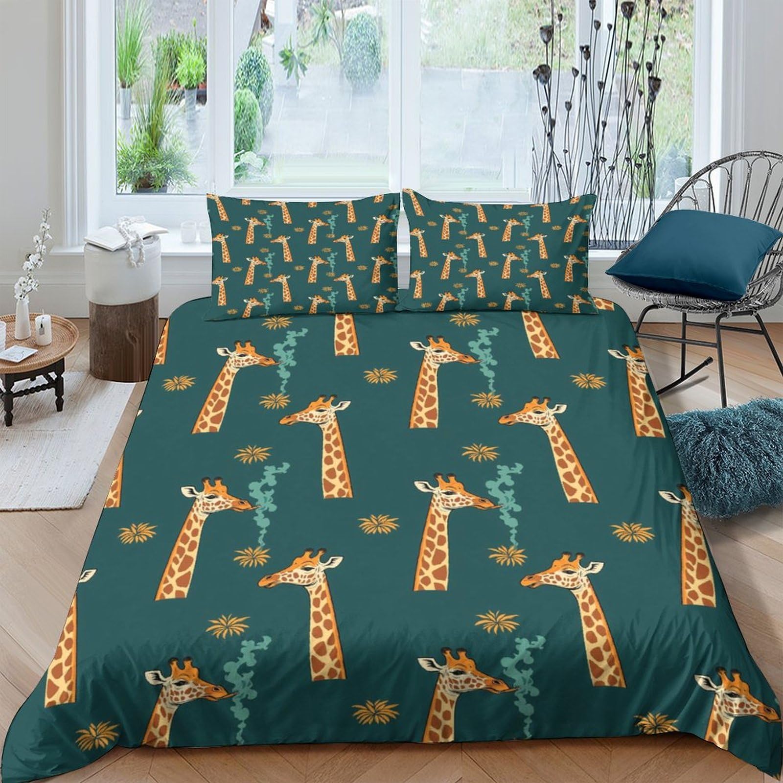 Ctjqhvkz Style-5 3D Printed Giraffe Safari Fitted Sheet Microfiber Bedroom Decor Green Animal Bed Cover For Adult Teen Youth Single（135X200cm）