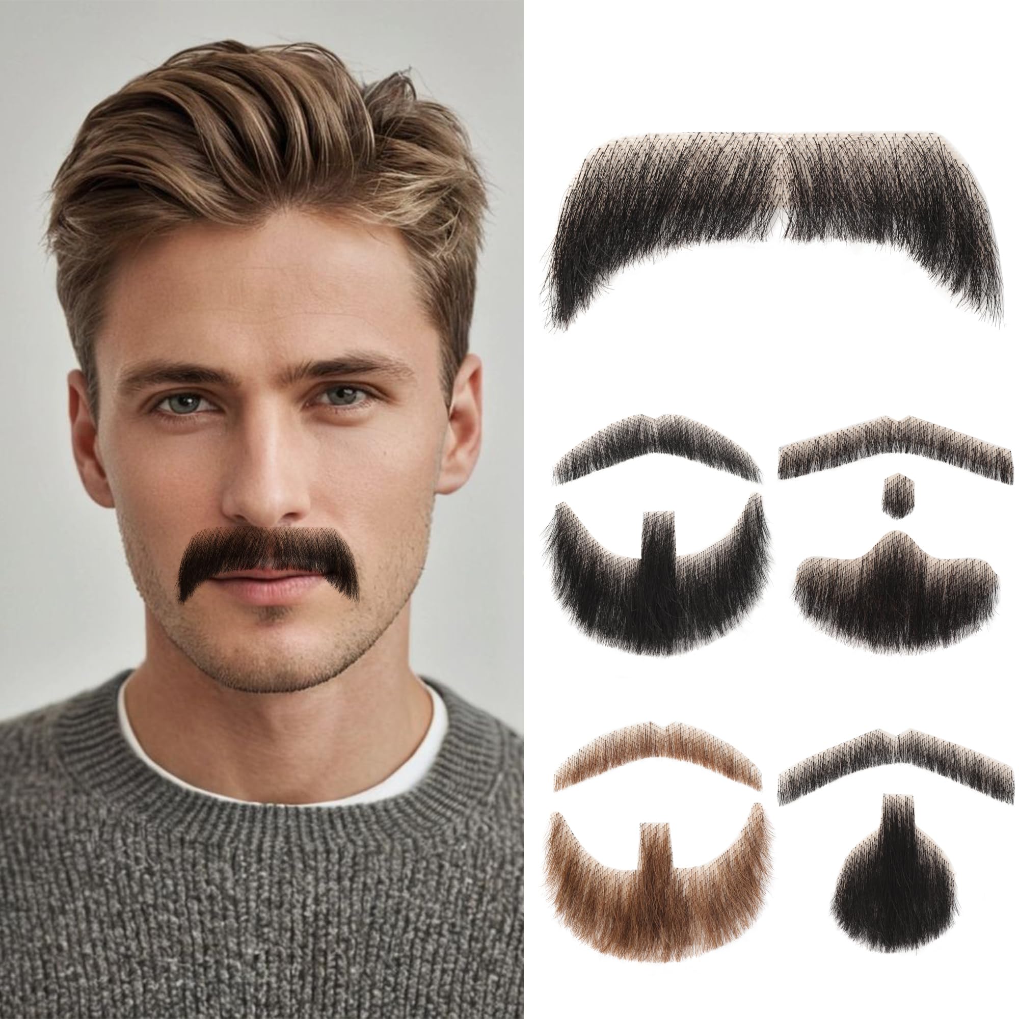 doremi Beard Wig Human Hair Fake Beard Black Upper beard for Adults Men Realistic Makeup Lace Invisible False Beards