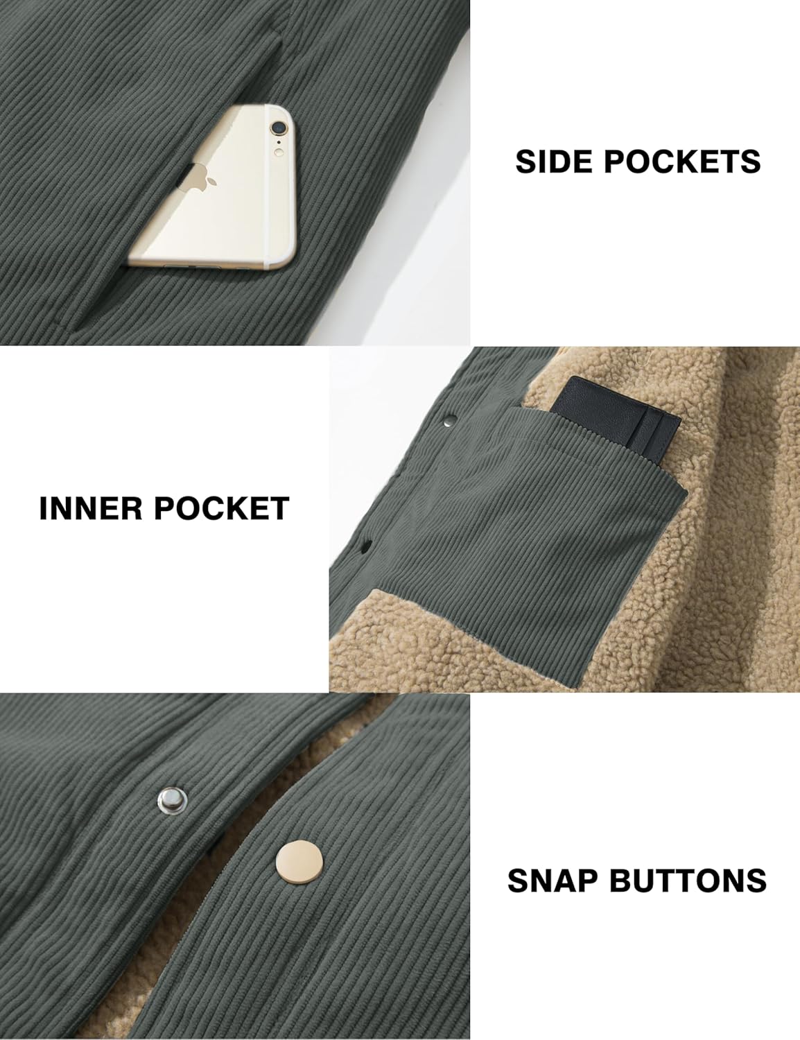 MAGCOMSEN Men's Corduroy Jacket Winter Warm Sherpa Jackets Thick Trucker Cargo Fleece Coats - Image 6