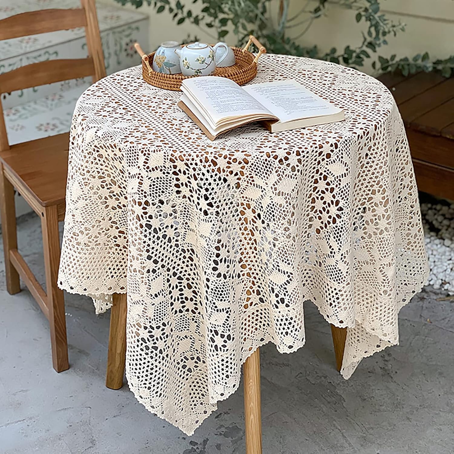 Hsvanyr 51 Inch by 51 inch Square Cotton Handmade Crochet Lace Tablecloths Doilies Cover Toppers Scarf for Coffee Table Dresser Scarf Décor