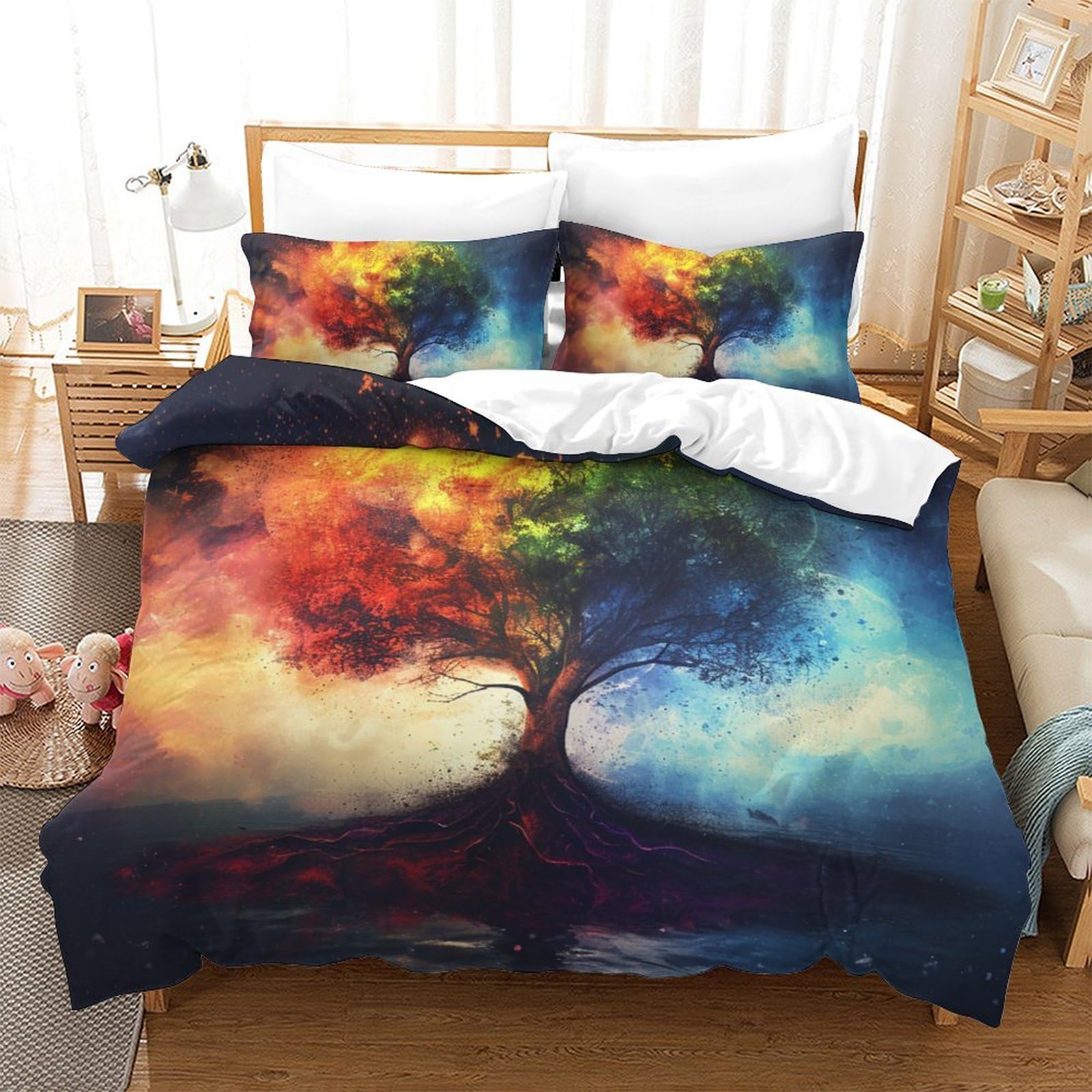 Set housse de couette Arbre de Vie microfibre respirante 3 pièces 200x200cm