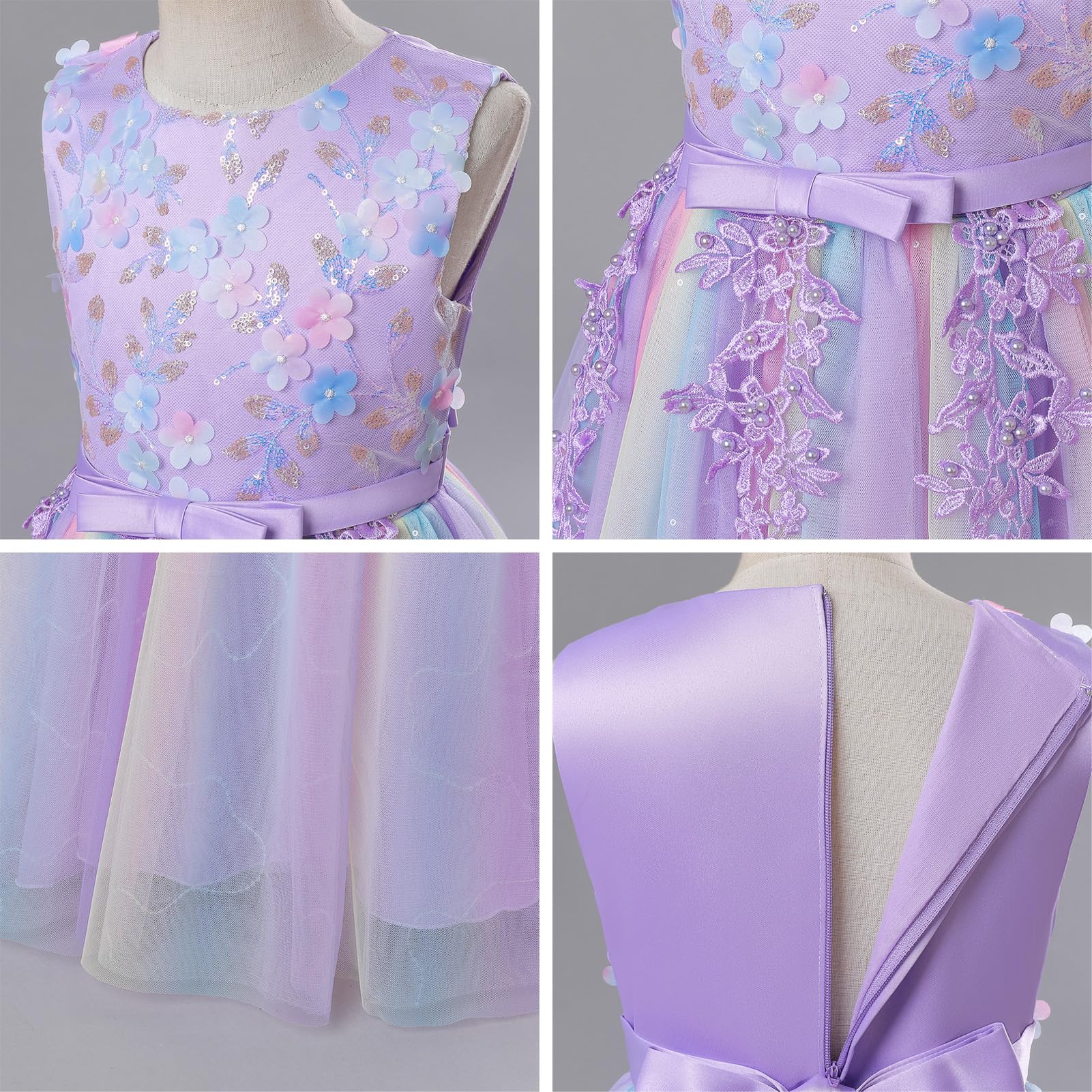 Blumenmädchenkleider Ärmelloses Pailletten Blume Tutu Prinzessin Kleid Elegantes Party Langes Abendkleid Baby Mädchen A-Linie Tüll Gwon Hochzeit Geburtstag Festzug Kleid
