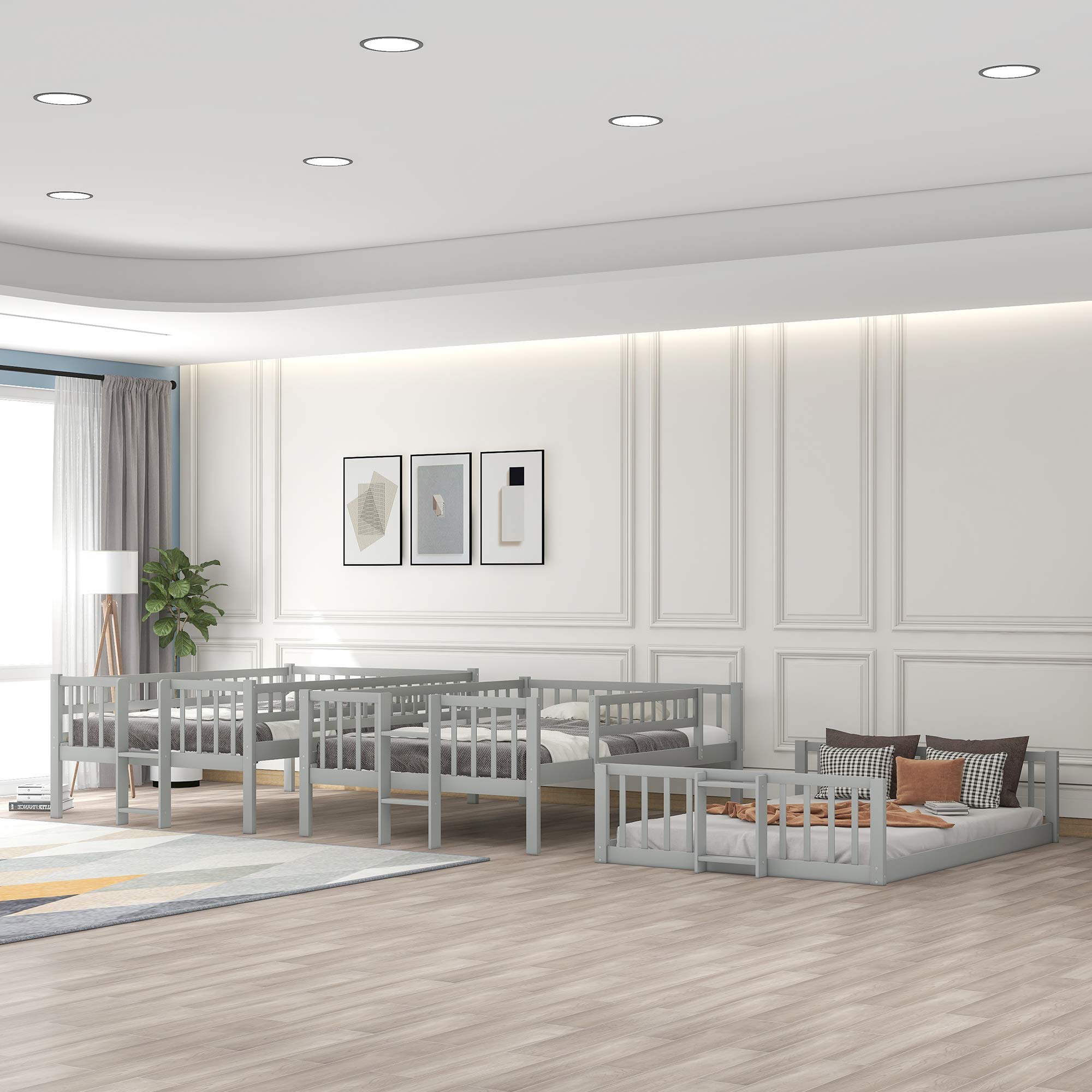 Harper & Bright Designs Triple Bunk Beds with Slide, Wooden Full Over Full Over Full Bunk Beds with Ladder & Guardrails for Kids/Teens/Adults,Can be