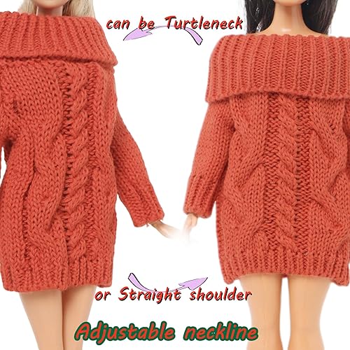 Miniatura 3 de BJDBUS Suéter de cuello alto de invierno para accesorios de muñeca niña de 11.5 pulgadas (rojo naranja)