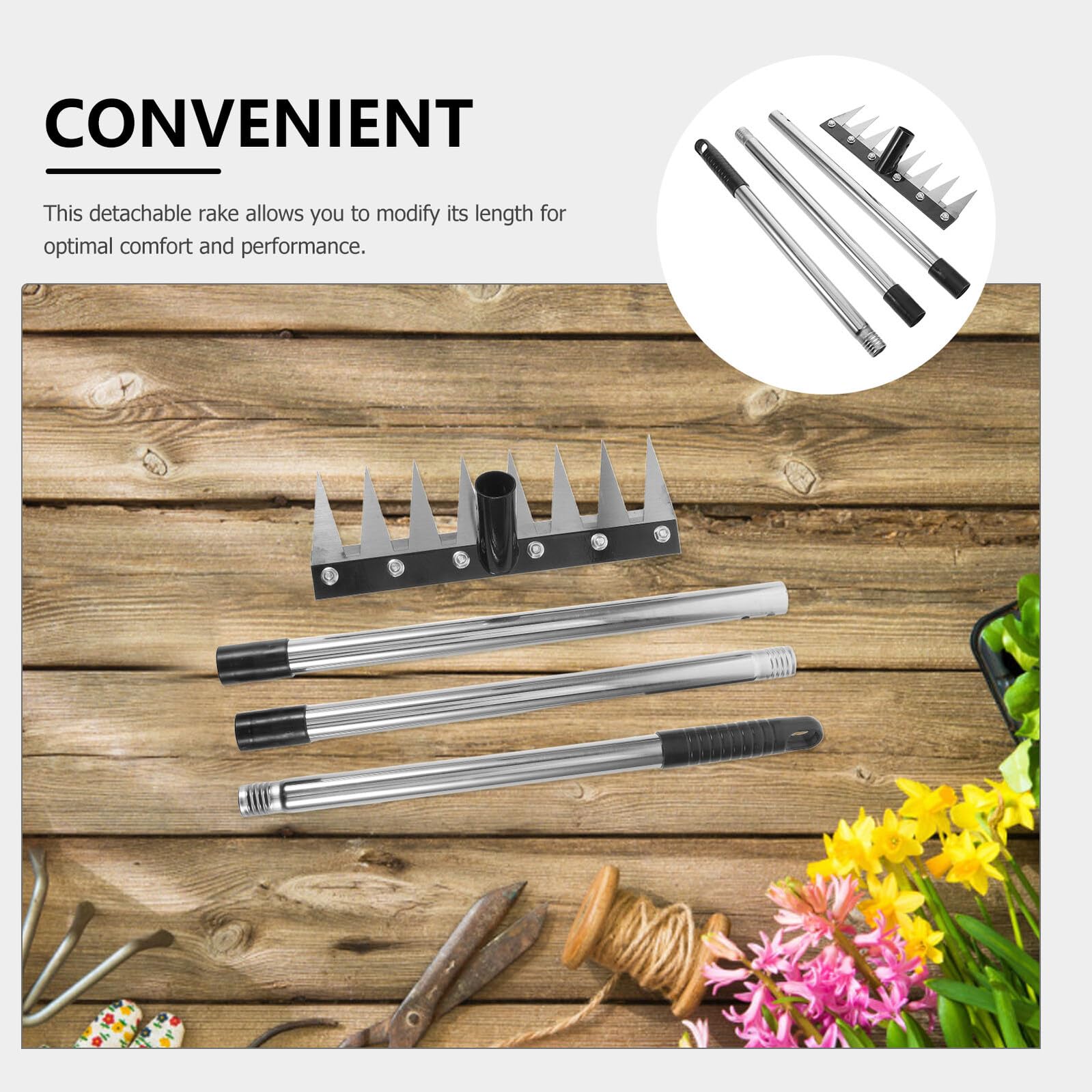 Kisangel Rastrillo de Jardín Ajustable de Aluminio y Plástico con 8 Púas para Eliminar Malas Hierbas y Escombros en Áreas de Jardinería y Comunidades