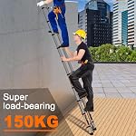 Échelle d'extension télescoping, 14.5ft Acier inoxydable avec 2 Crochets, pieds en caoutchouc antidérapant - Lourds portatifs 330lbs Capacité Multi-Purpose Collapsible pour l'intérieur extérieur