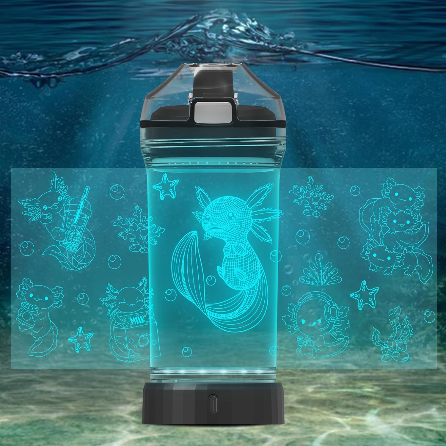 OkiyiD Axolotl Water Bottle, Axolotl Light-Up Sport Cup with 3D Glowing LED Axolotl Light – 14 OZ Tritan BPA-Free - Creative Glowing Toddle Cup Gift for Gamer, School, Camping, and Holidays (Axolotl)
