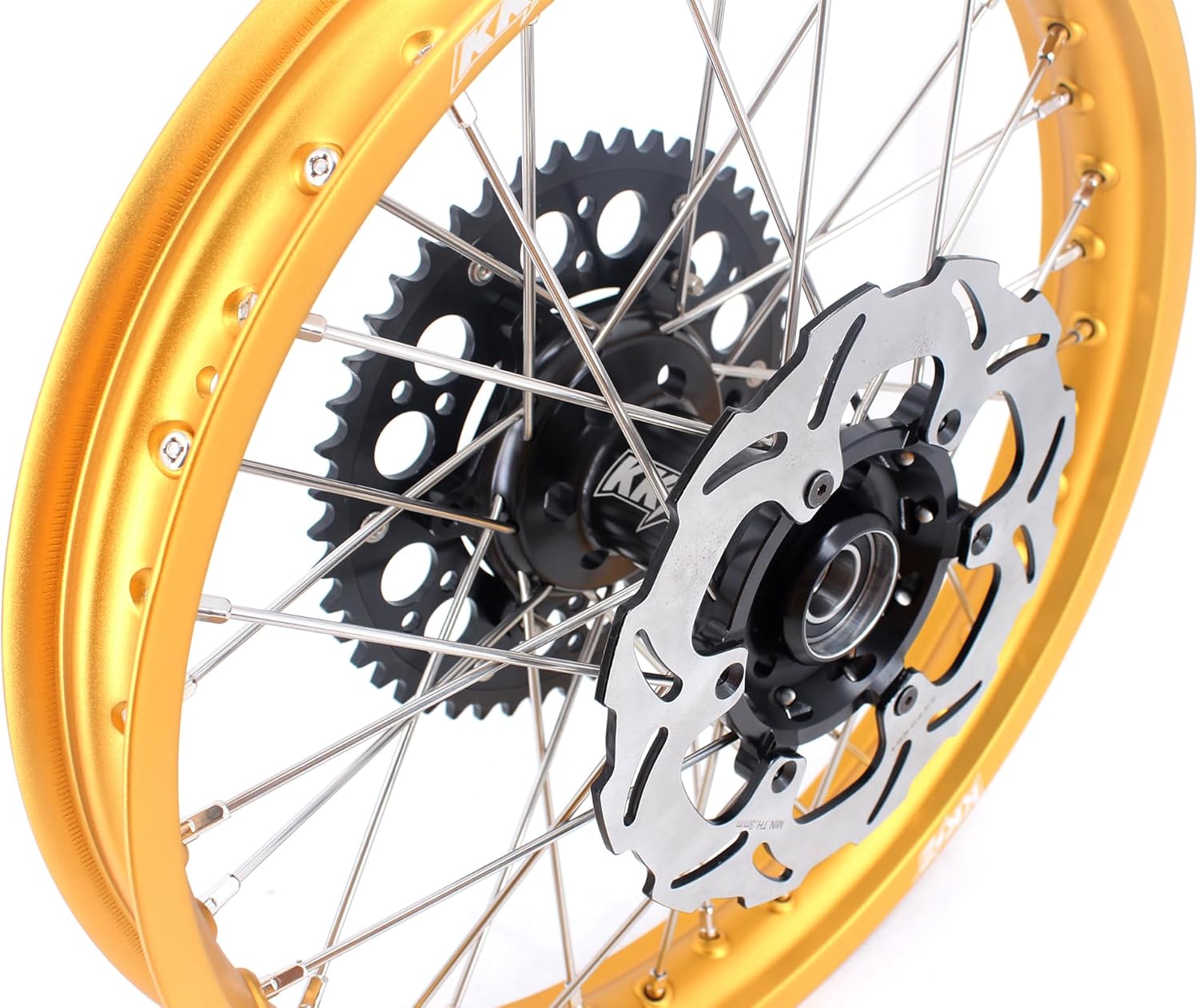 KKE 1.6 * 21 & 2.15 * 19 Mx Motorcycle Spoked Wheels Rims Set Compatible with SUZUKI RM125 1996-2000 RM250 1996-2000 With 250 Front Disc, 220 Rear Disc, Sporket,Gold Rim
