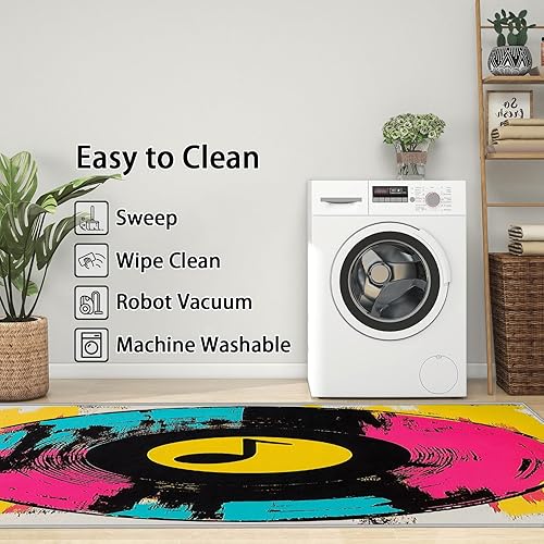Miniatura 5 de Alfombras de música para estudio, alfombra de 5 x 7 pies, decoración musical para el hogar, alfombra colorida de notas musicales, alfombras retro