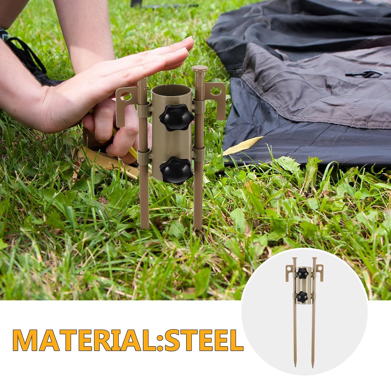 Alipis 6pcs Adjustable Aluminum Tent Stakes and U-Shaped Ground Stakes Set with Tent Pole Replacement and Puller for Camping Canopy Tarp Shelter in Khaki and 30cm Nails Outdoor Hiking