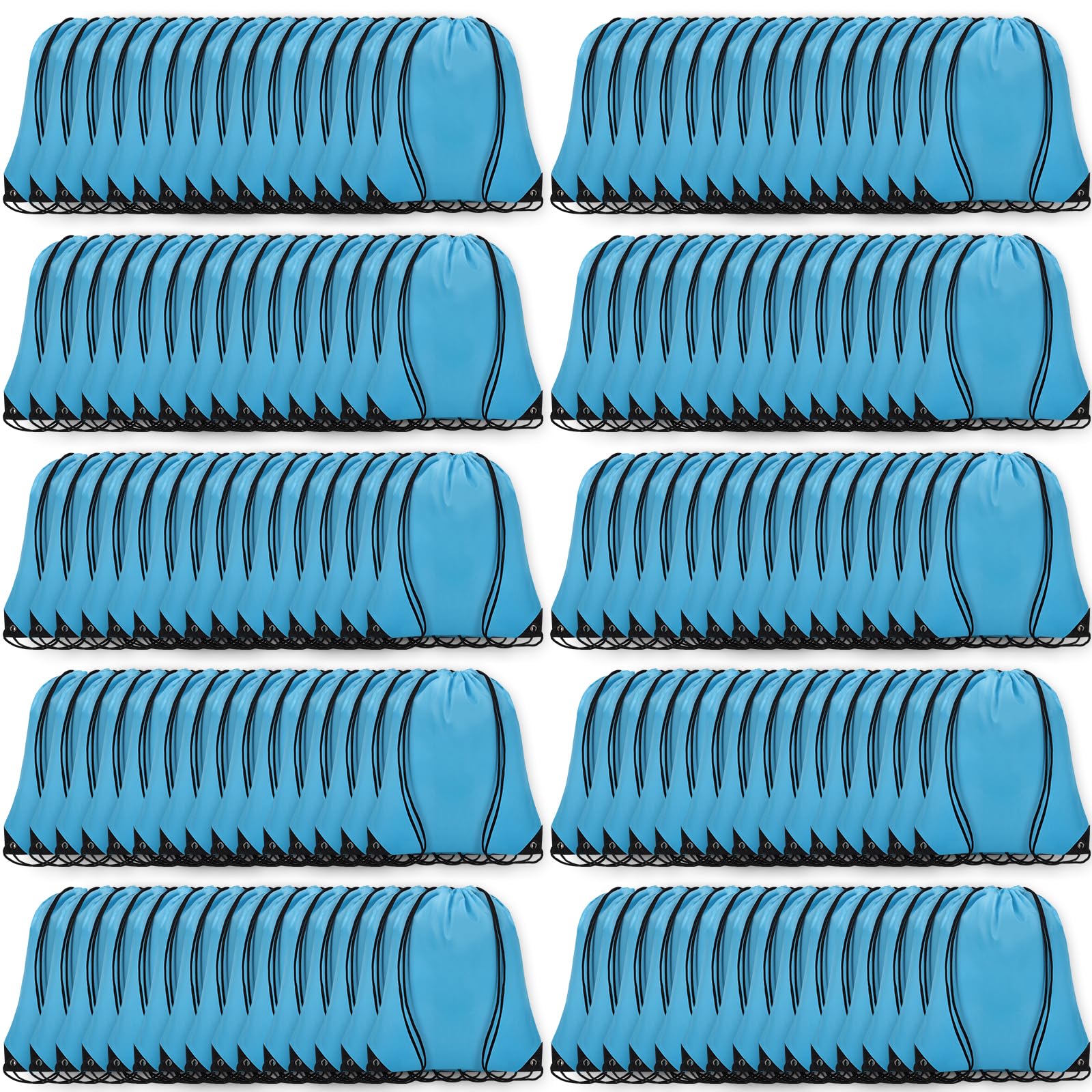Grneric 150Pcs Drawstring Backpack Bulk Cinch Sackpack Drawstring Bags Nylon for Gym Party Trip(Sky Blue)