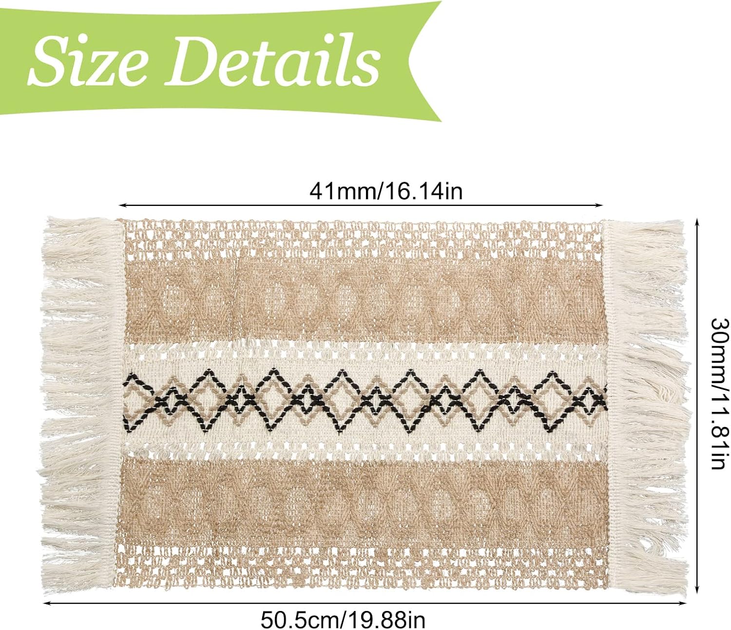 Boho Table Mats, 4Pcs Washable Dinner Place Mats Rectangle Braided Boho Table Mats Rustic Cotton Woven Placemats with Tassel for Wedding Dining Kitchen (11.8 x 19.88inch)