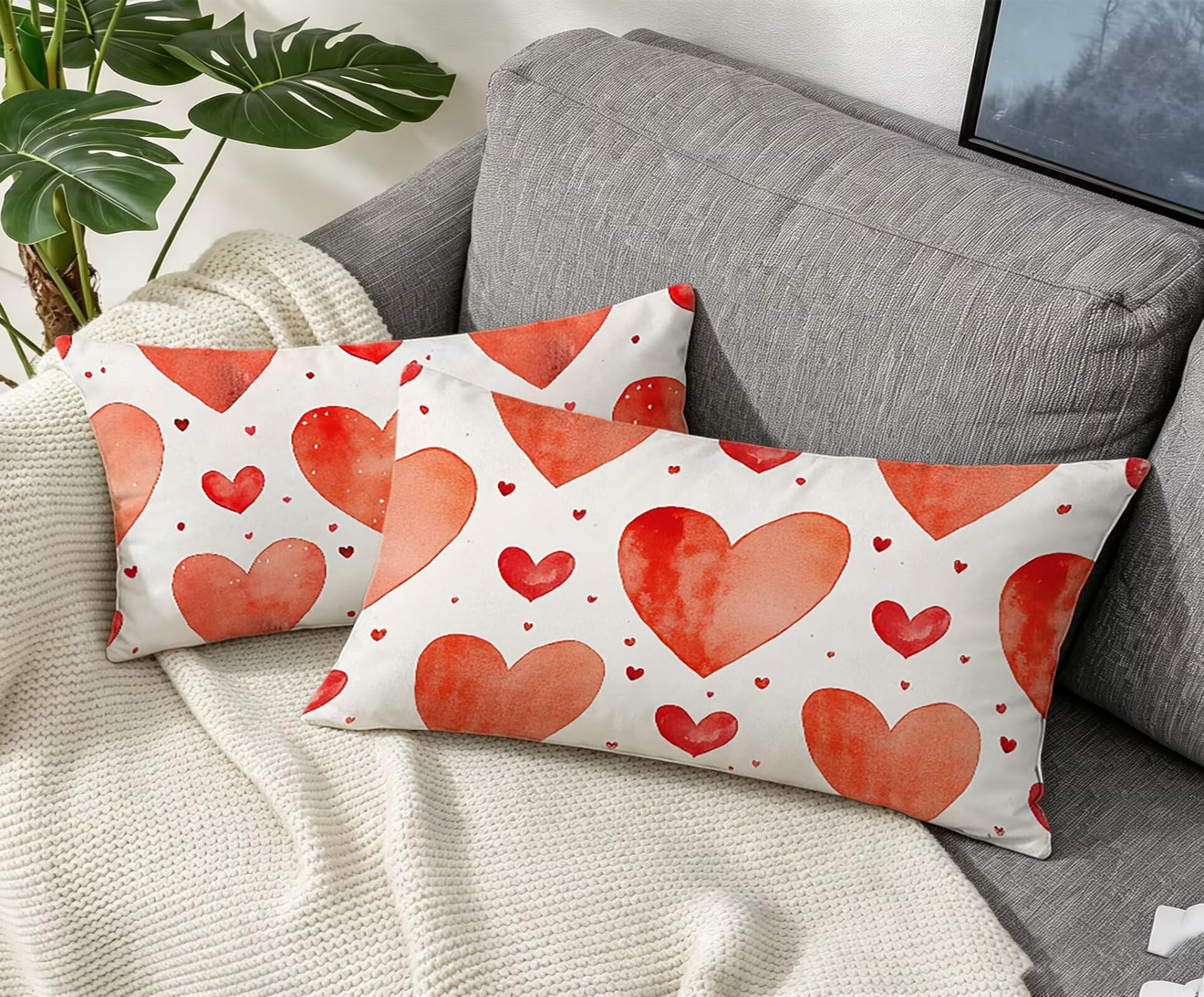 Rot Kissenbezug 60x80 Liebe Kopfkissenbezug 2er Set,Wohnaccessoires & Deko,Weich und Atmungsaktiv Samt Stoff mit Verstecktem Reißverschluss für Bett Sofa Kissen Dekokissen-86379