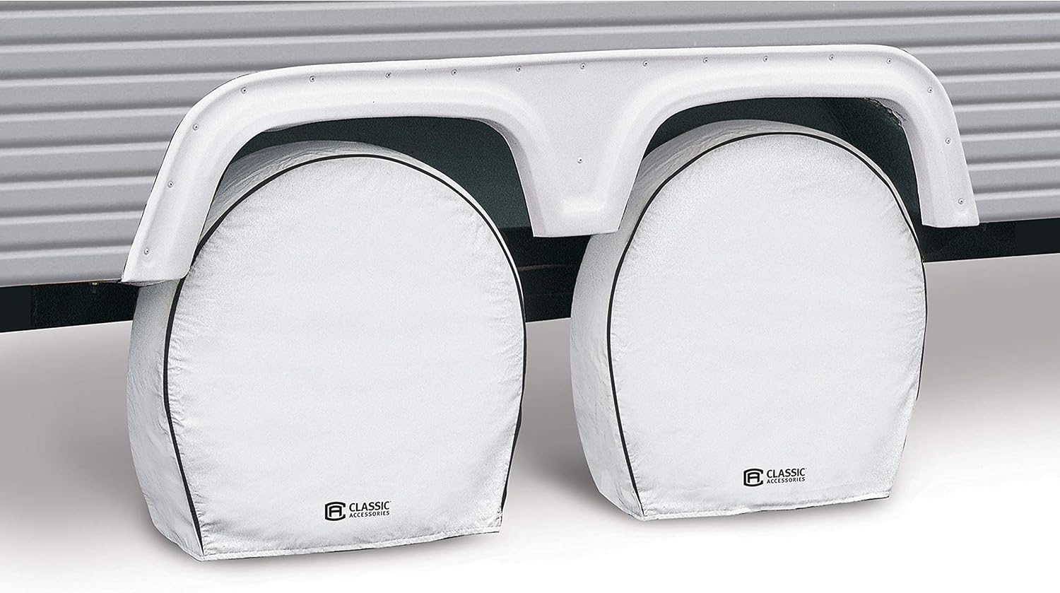 Classic Accessories Over Drive Deluxe RV Wheel Cover, Wheels 21"-24" Diameter, White, Motorhome Trailer Camper Van, Heavy-Duty Vinyl, Universal Fit, Camper Travel Trailer Accessories