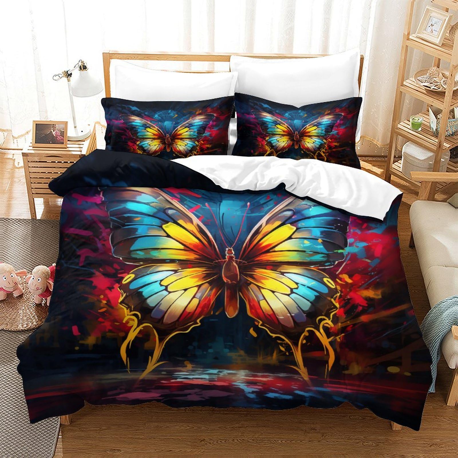 Parure de lit papillons au motif 3D réaliste en microfibre respirante et housse couette 140x200