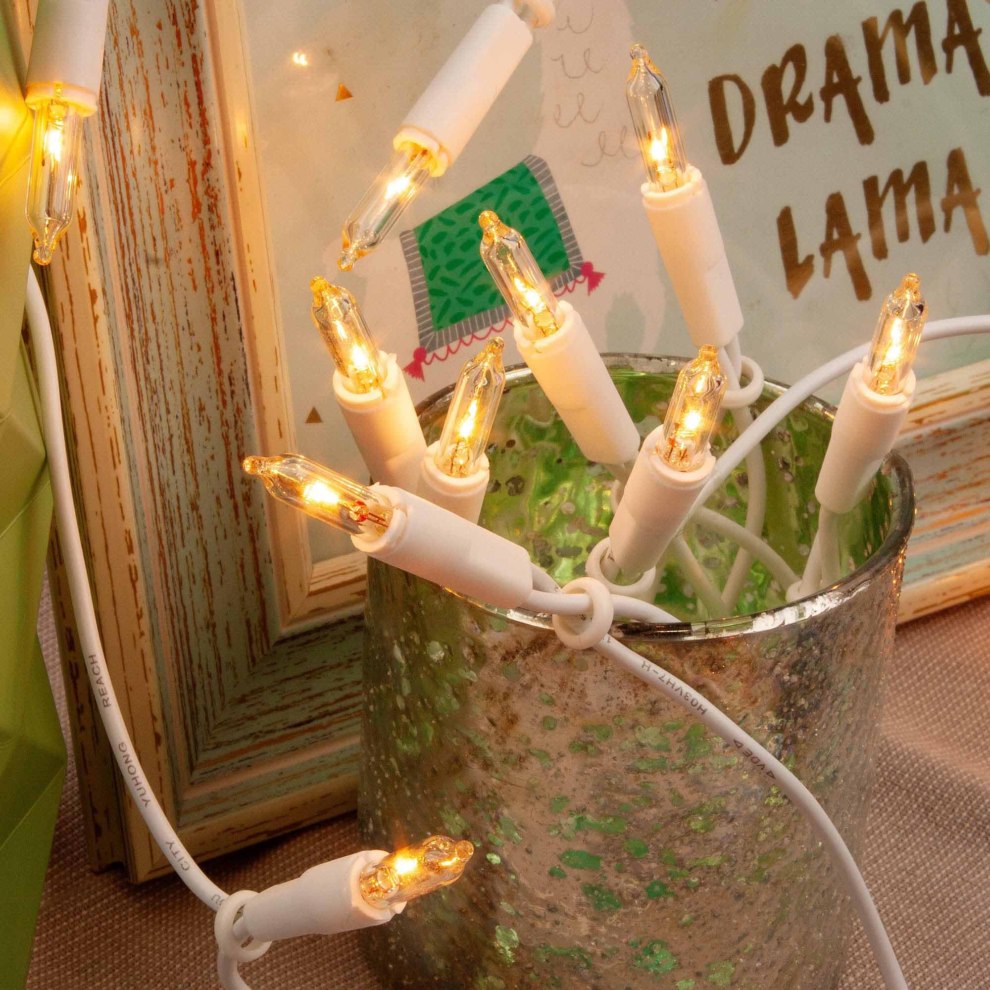 hellum Lichterkette innen strombetrieben, mini Lichterkette 10er Birnen klare warme Lichter, beleuchtete 1,35m, Kabel weiß 10 Lichter mit Stecker für Weihnachten 831184