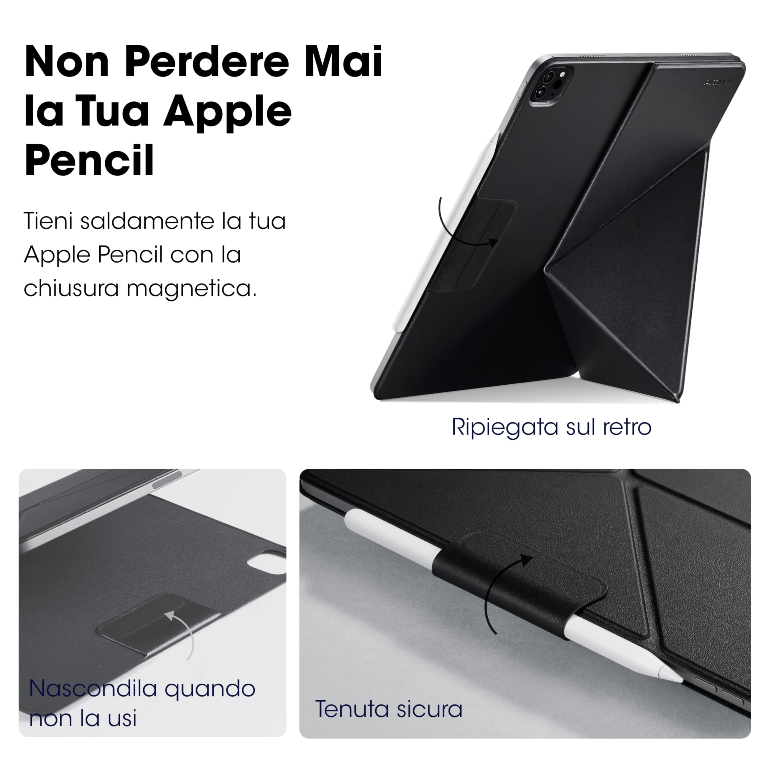 PITAKA Custodia per iPad Pro 13 2024 M4 - Cover magnetica per iPad Pro 13 7a generazione, ultra leggera con supporto per penna iPad Stand multi-angolo in pelle PU nera [MagEZ Folio 2]