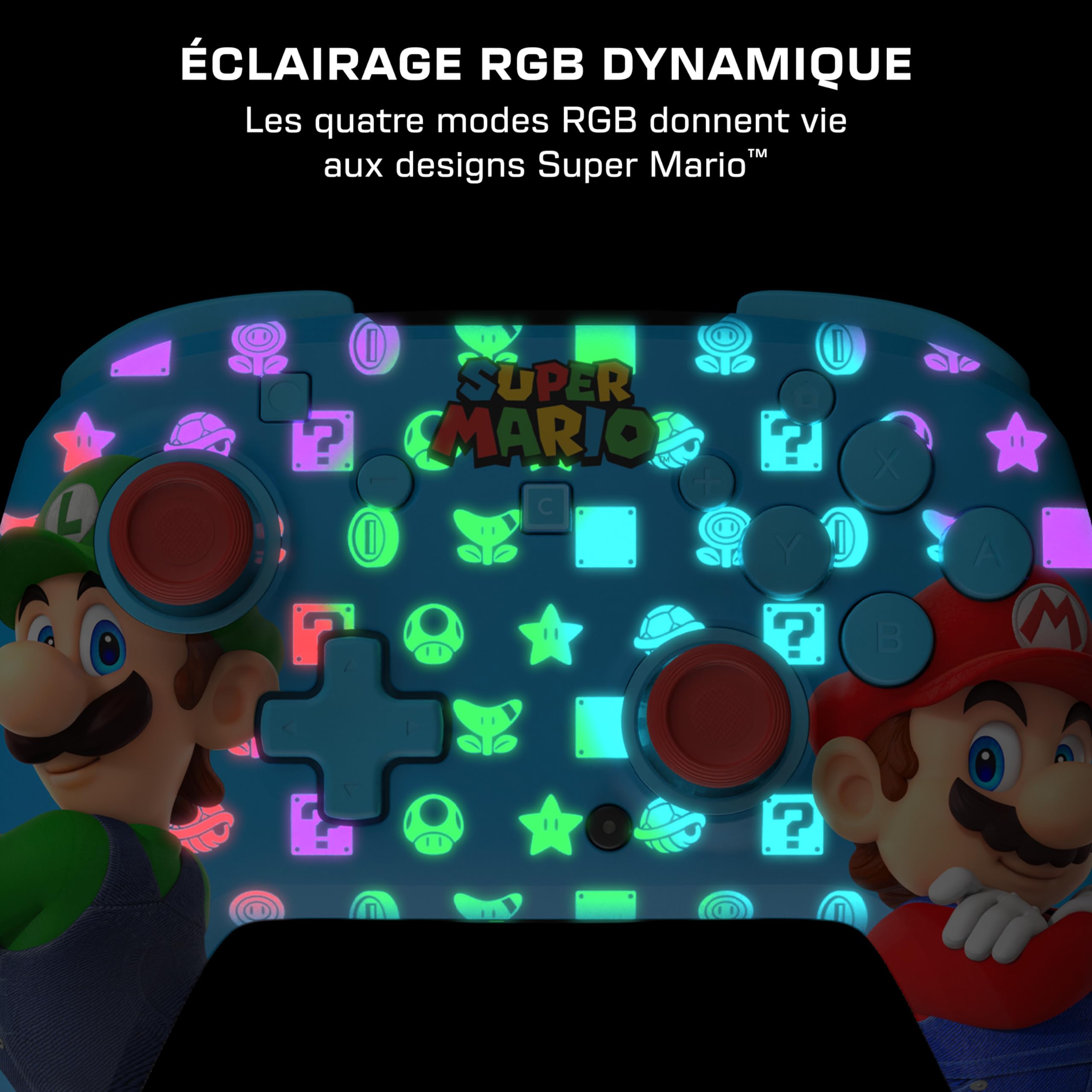 Turtle Beach Rematch Mario & Luigi manette sans fil sous licence officielle pour Nintendo Switch 2 avec batterie rechargeable, RGB e sticks TMR