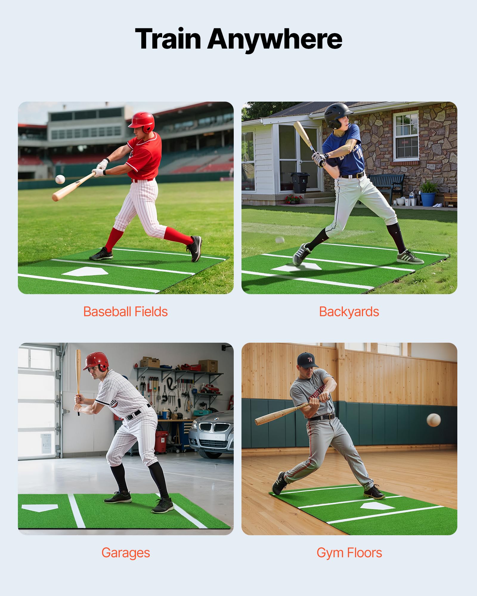 VEVOR Tapis de Frappe de Baseball 366x183 cm, Gazon Synthétique pour Cage de Frappeur Anti-décoloration, Tapis d'Entraînement au Softball avec Marbre, pour Arrière-Cour, Intérieur et Extérieur, Vert