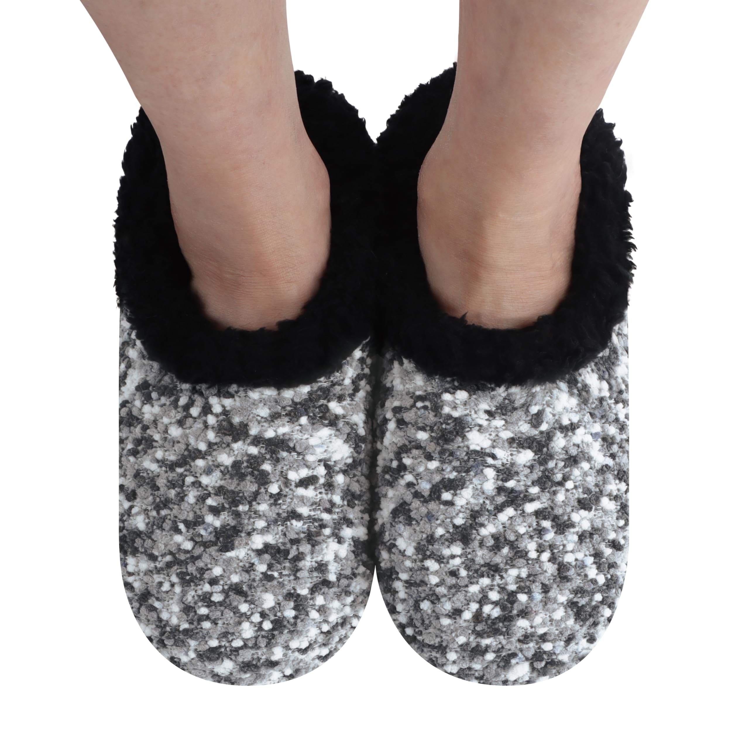 Snoozies Hausschuh-Socken für Damen, gemütlich, Sherpa-Futter, rutschfest, als Geschenk für Damen, GRAU, Small