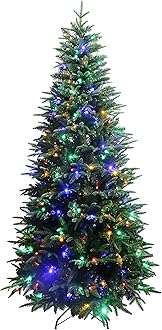 Luxury Real Feel Forest Fir Slim Christmas Tree Pre-lit with Dual Color LEDs Warm White/Multi-Color (6ft)