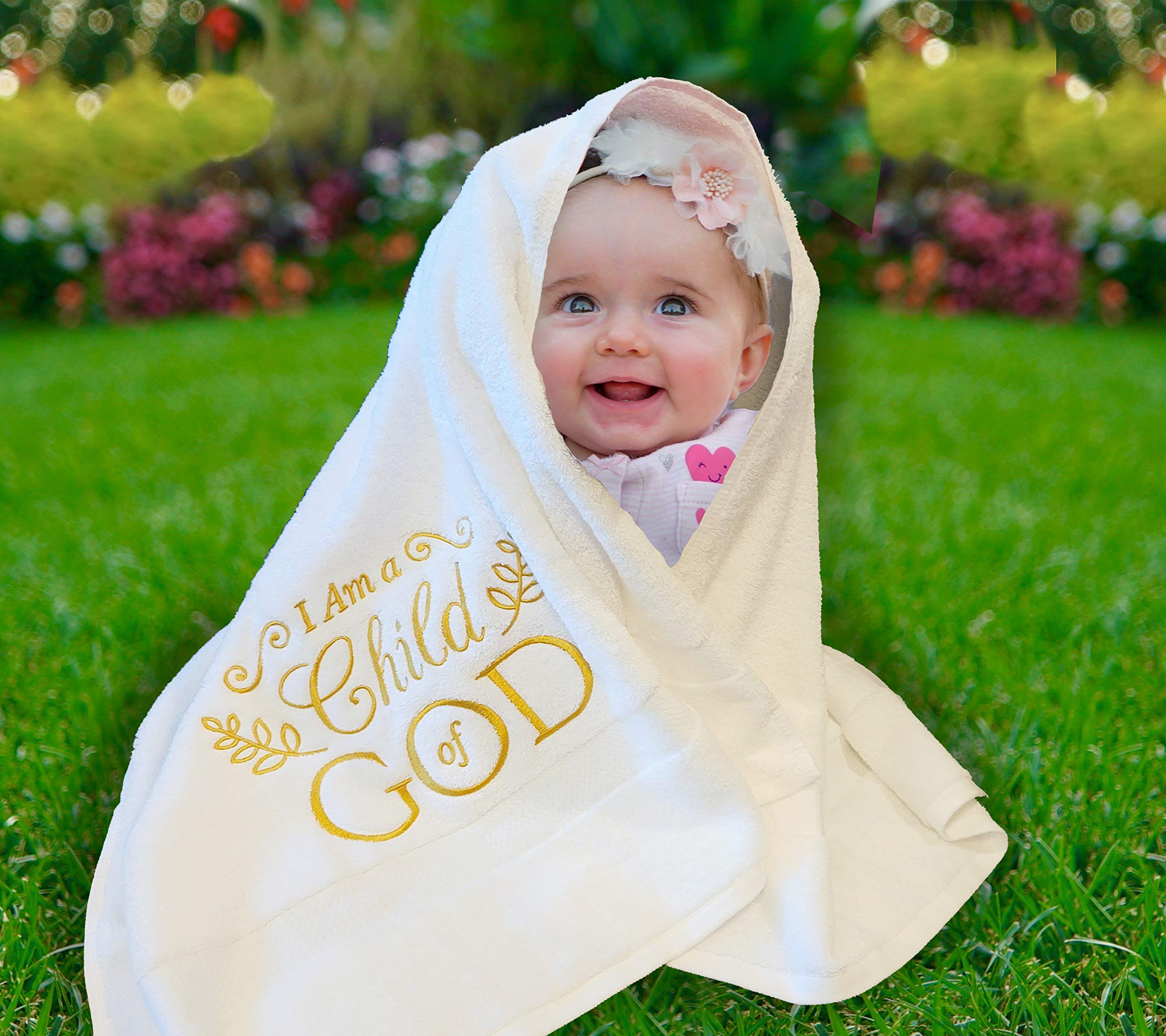'I Am A Child of God haftowany' miękki duży biały ręcznik bierzmowanie prezent dla nastolatki dekoracje na pierwszą komunię prezenty chrzest dla chłopców dziewcząt dziecko chrzest katolicki LDS