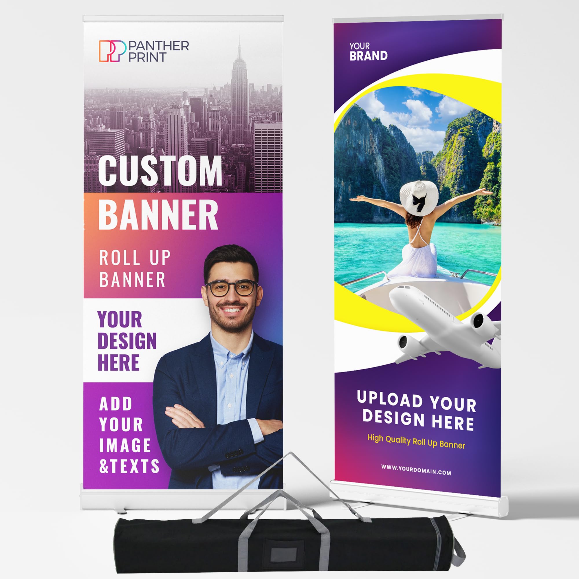 Personalised Custom Roller Banner – Business Pull Up Display with Printed Graphic – Portable Exhibition & Trade Show Banner for Events, Business, Marketing – Carry Bag & Stand Included 80cm x 200cm