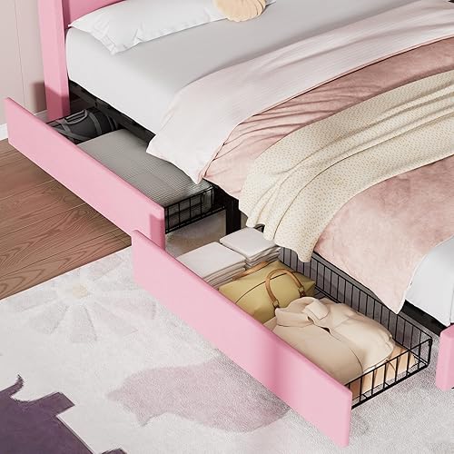 Miniatura 85 de VECELO Base de cama tamaño matrimonial tapizada con cabecera de tela, soporte de listones de madera, no necesita somier, base de colchón, color