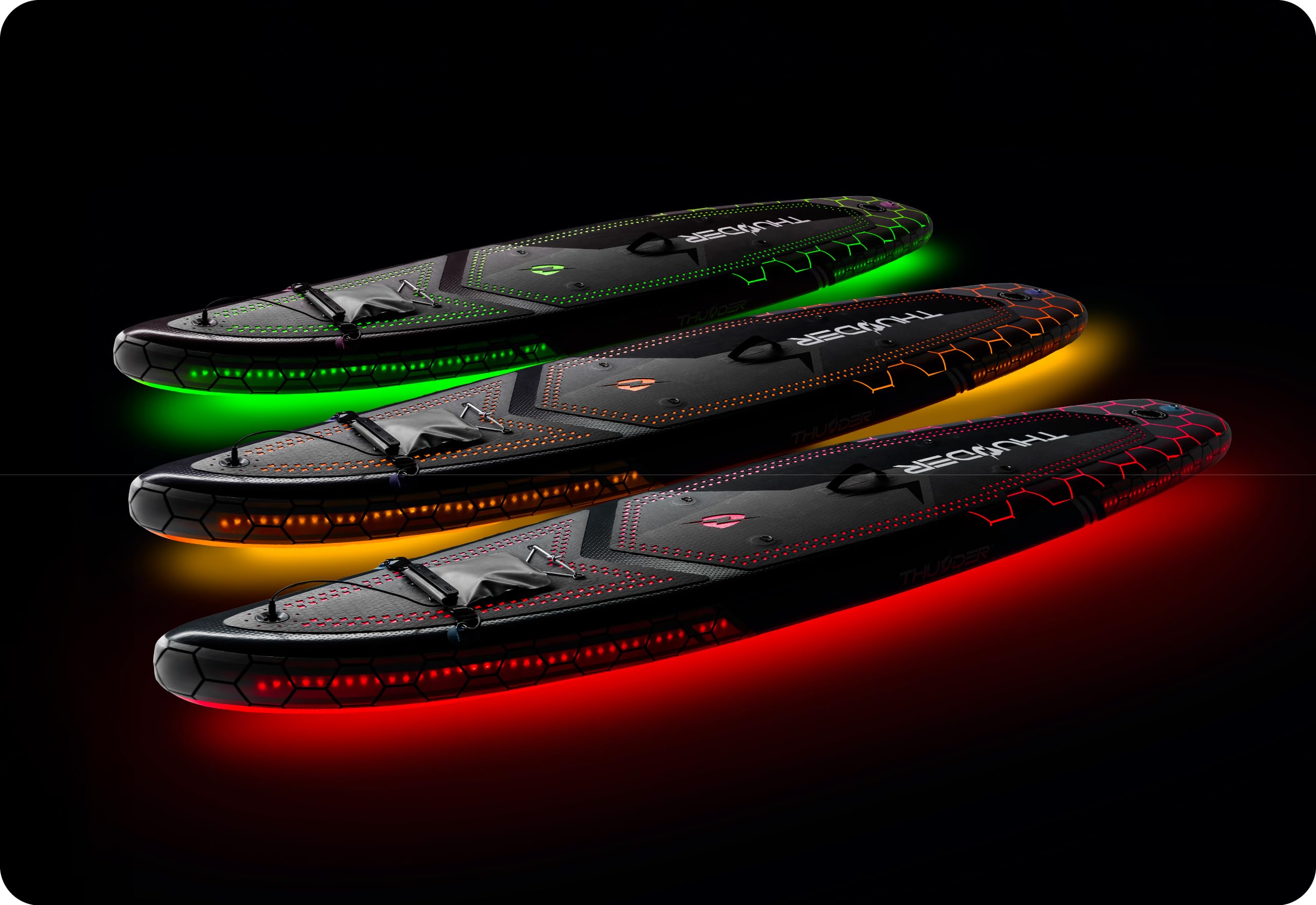 THUNDER Pro LED Sup Board 320 cm avec Siège Kayak – Stand Up Paddle Board Gonflable avec Éclairage RGB LED, Pompe, Pagaie & Sac à Dos – Set Sup jusqu'à 150 kg